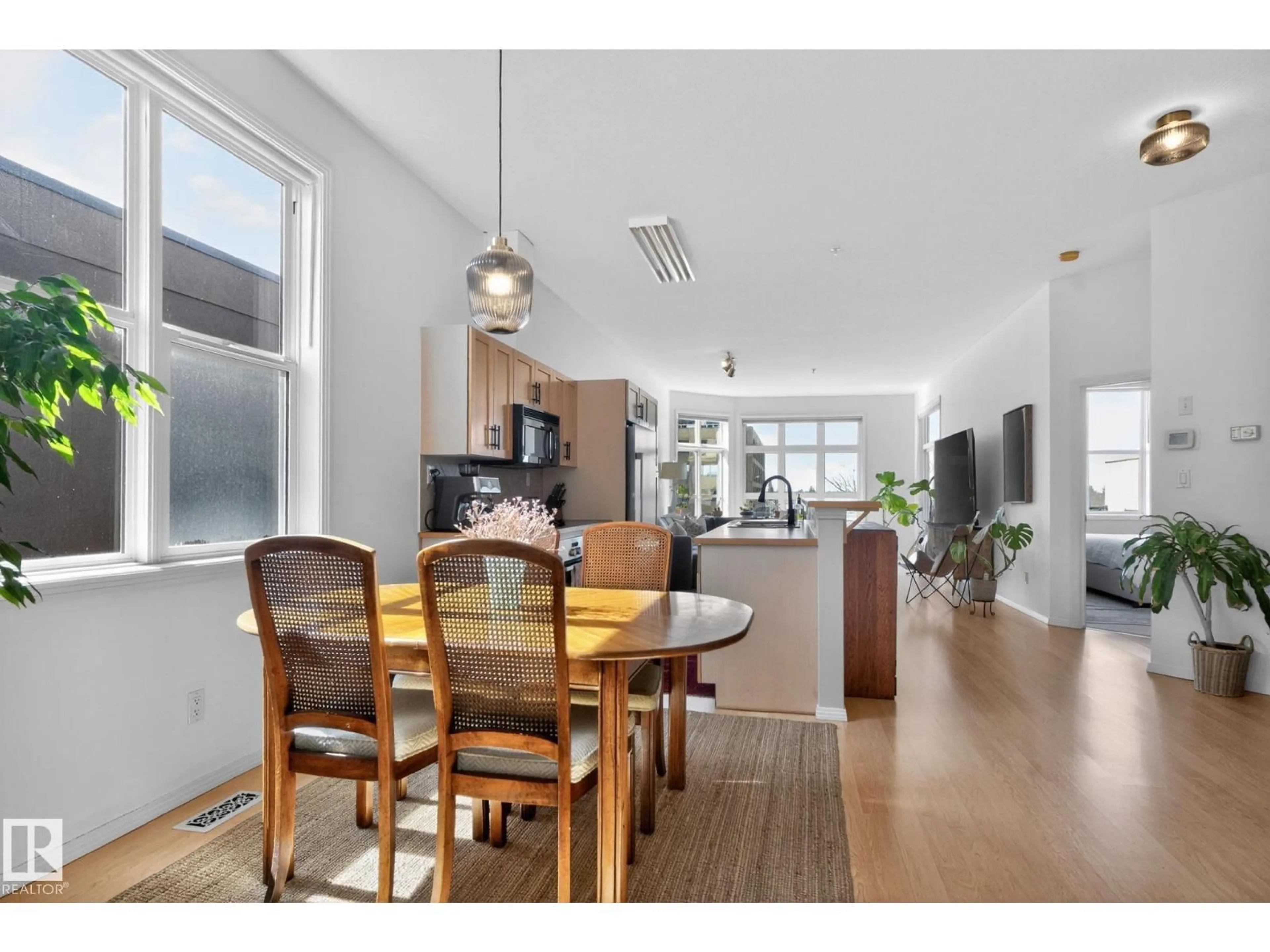 Open concept kitchen, wood/laminate floor for 420 - 10407 122 ST, Edmonton Alberta T5N4B8