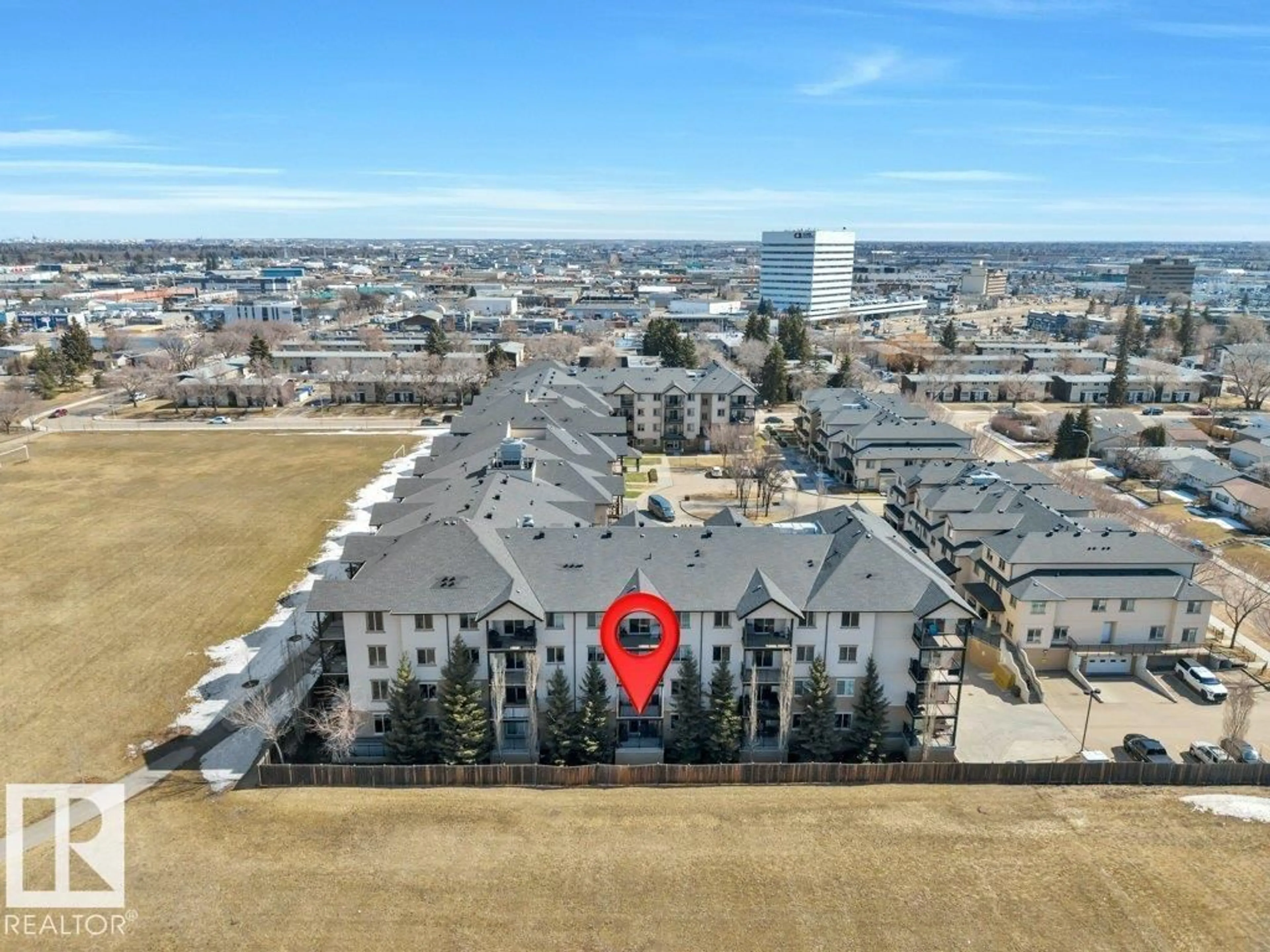 A pic from outside/outdoor area/front of a property/back of a property/a pic from drone, city buildings view from balcony for #110 - 10530 56 AV, Edmonton Alberta T6H0X7