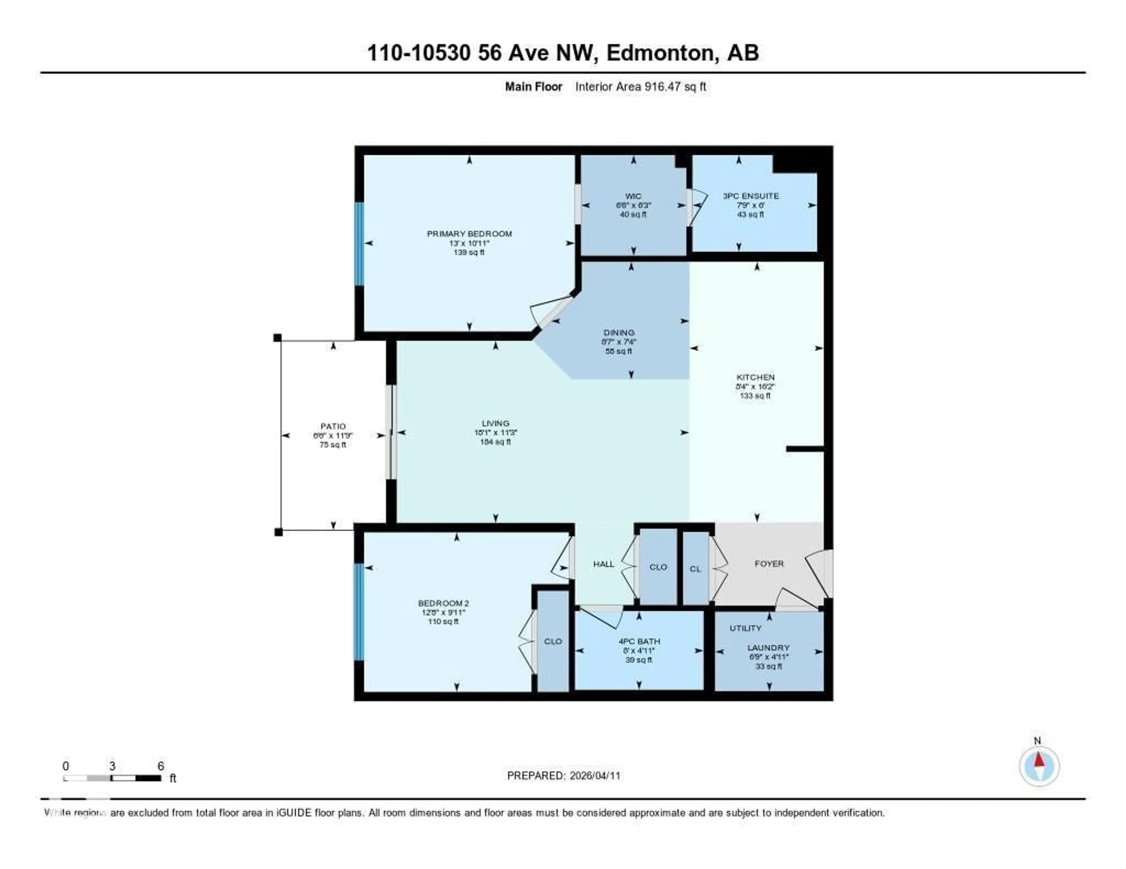Floor plan for #110 - 10530 56 AV, Edmonton Alberta T6H0X7