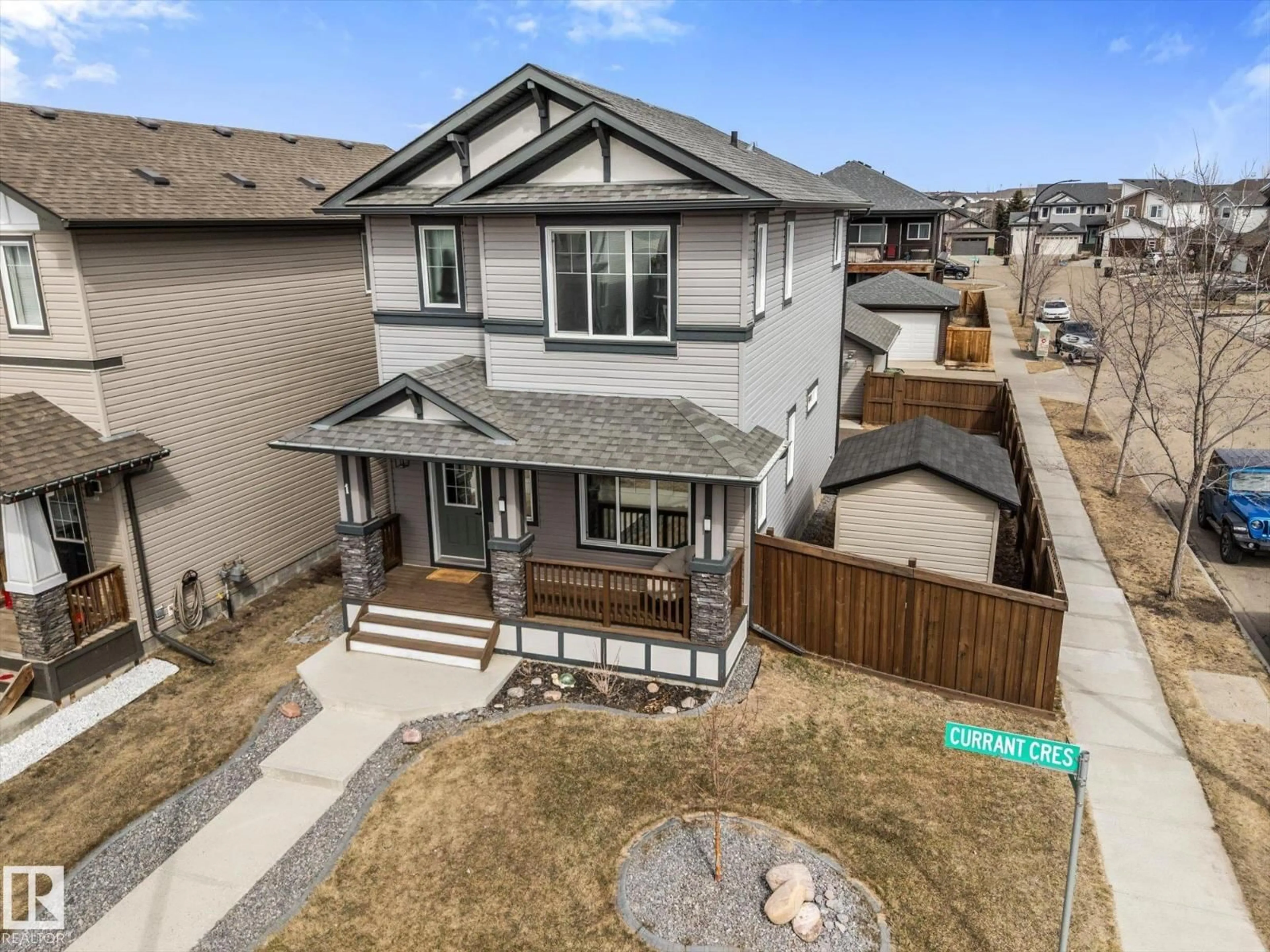 A pic from outside/outdoor area/front of a property/back of a property/a pic from drone, street for 1 CURRANT CR, Fort Saskatchewan Alberta T8L0R9
