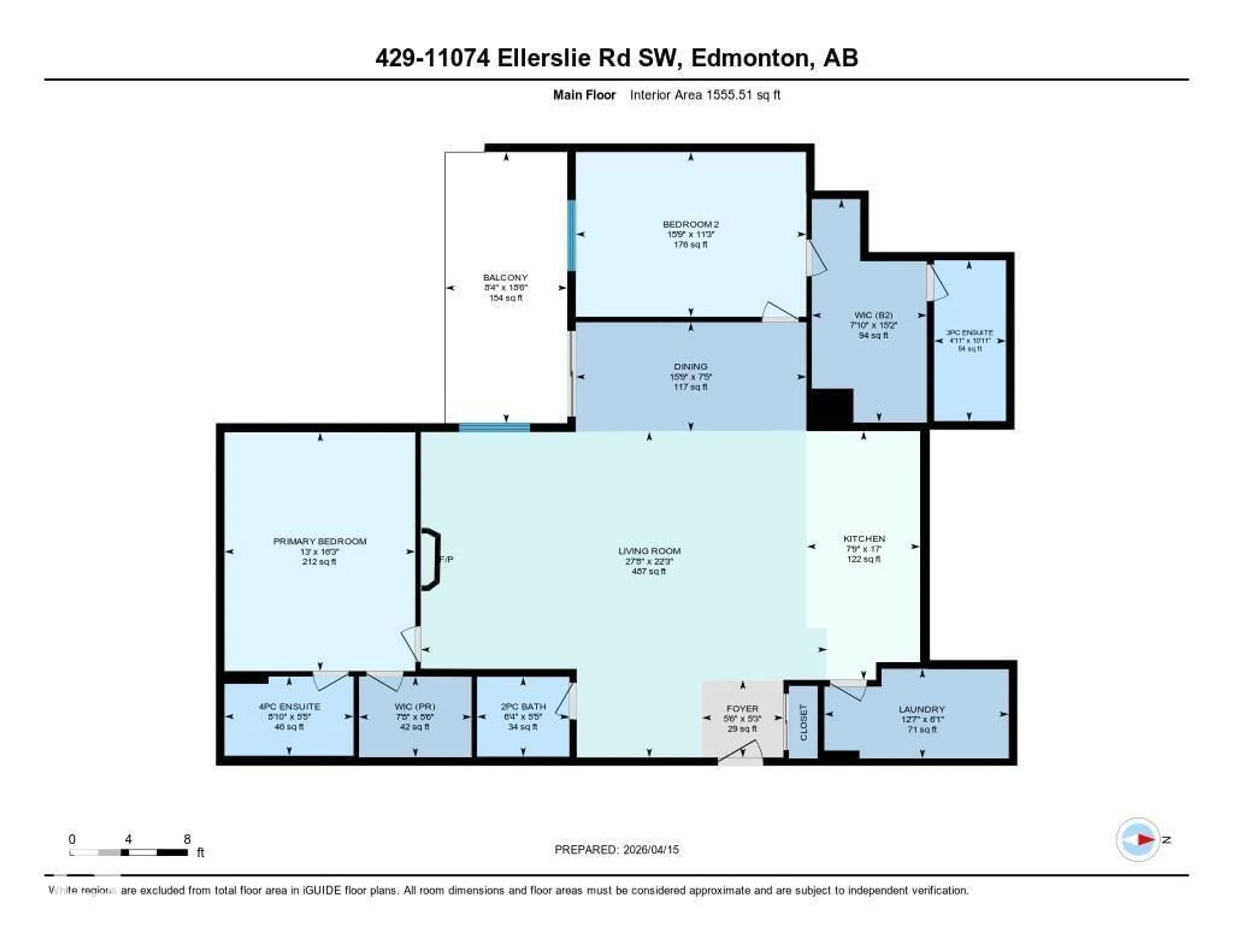 Floor plan for 11074 - 429 ELLERSLIE RD SW, Edmonton Alberta T6W2C2