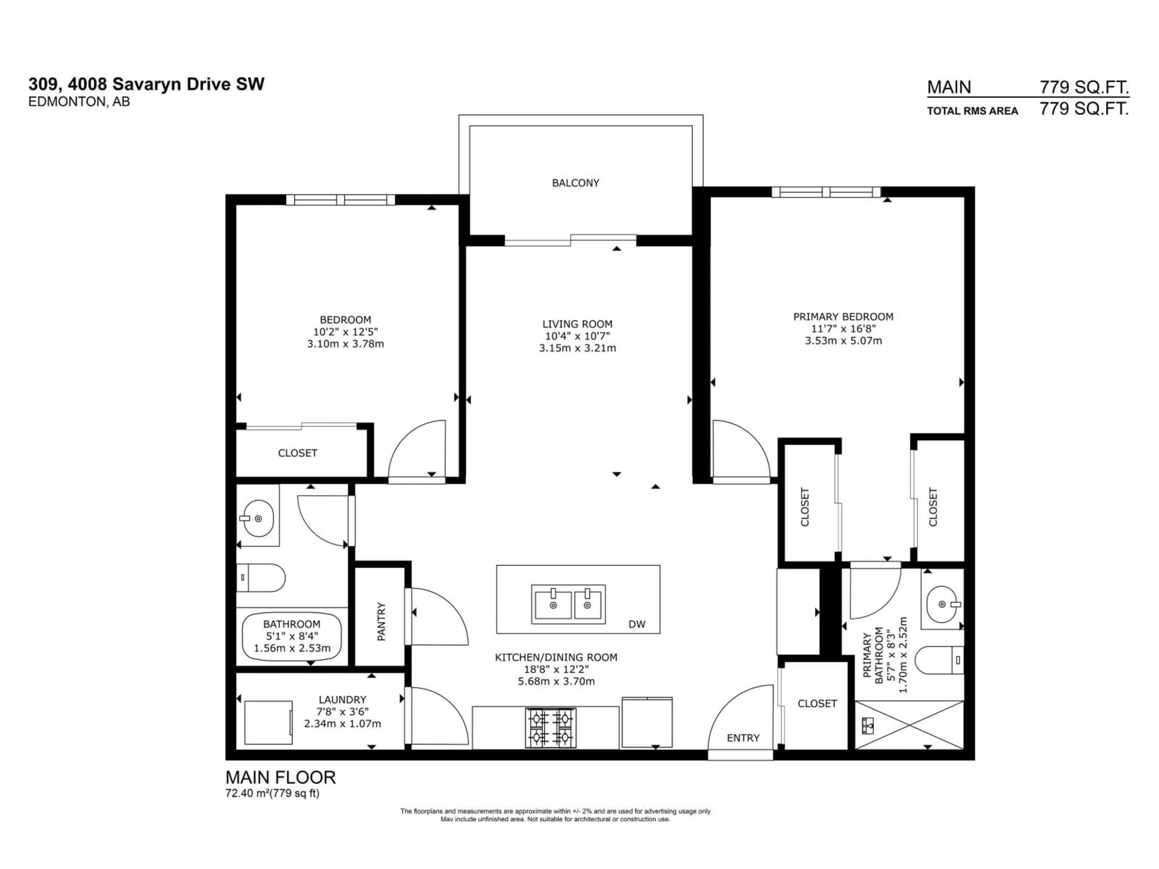 Floor plan for #309 - 4008 SAVARYN DR, Edmonton Alberta T6X2E5