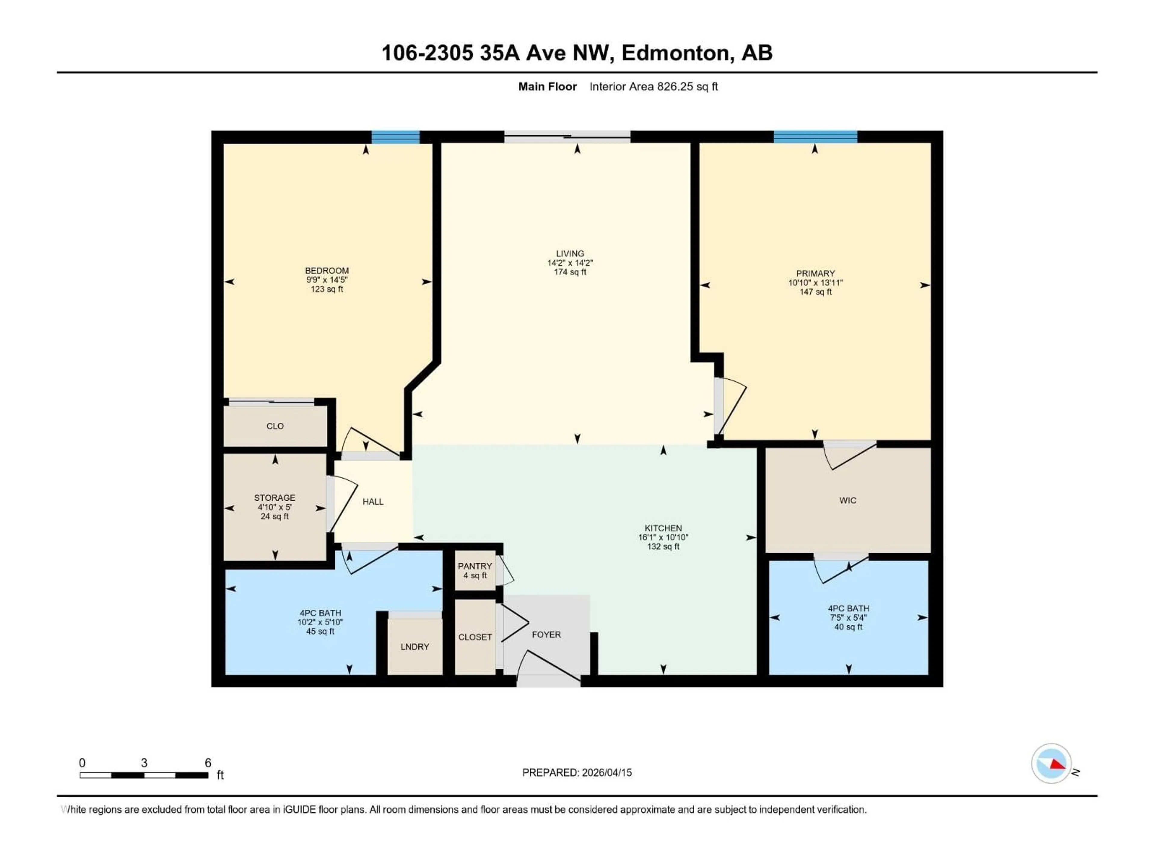 Floor plan for #106 - 2305 35A AV, Edmonton Alberta T6T1Z2