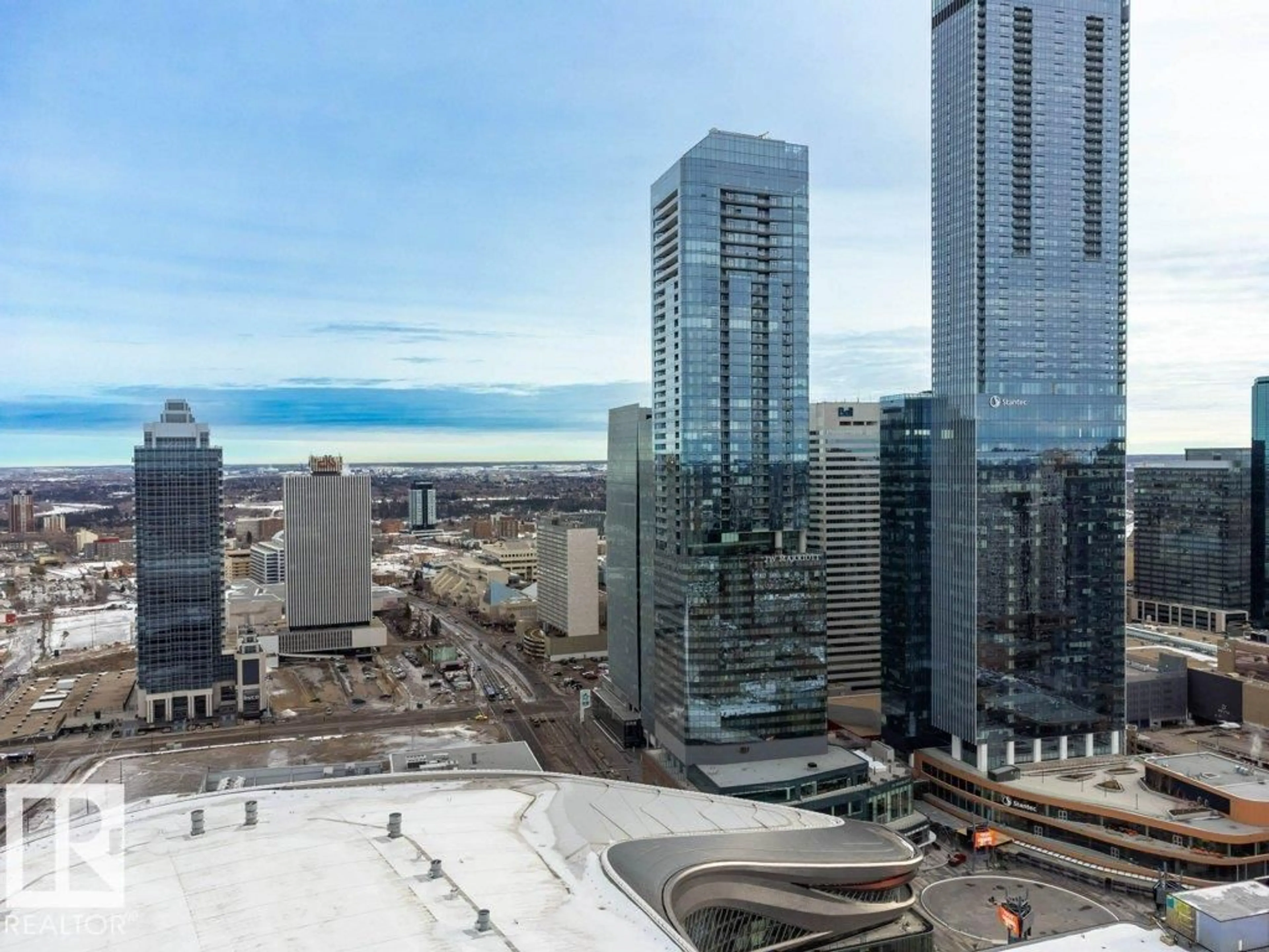 A pic from outside/outdoor area/front of a property/back of a property/a pic from drone, city buildings view from balcony for 10360 - 3606 102 ST NW, Edmonton Alberta T5J0K6