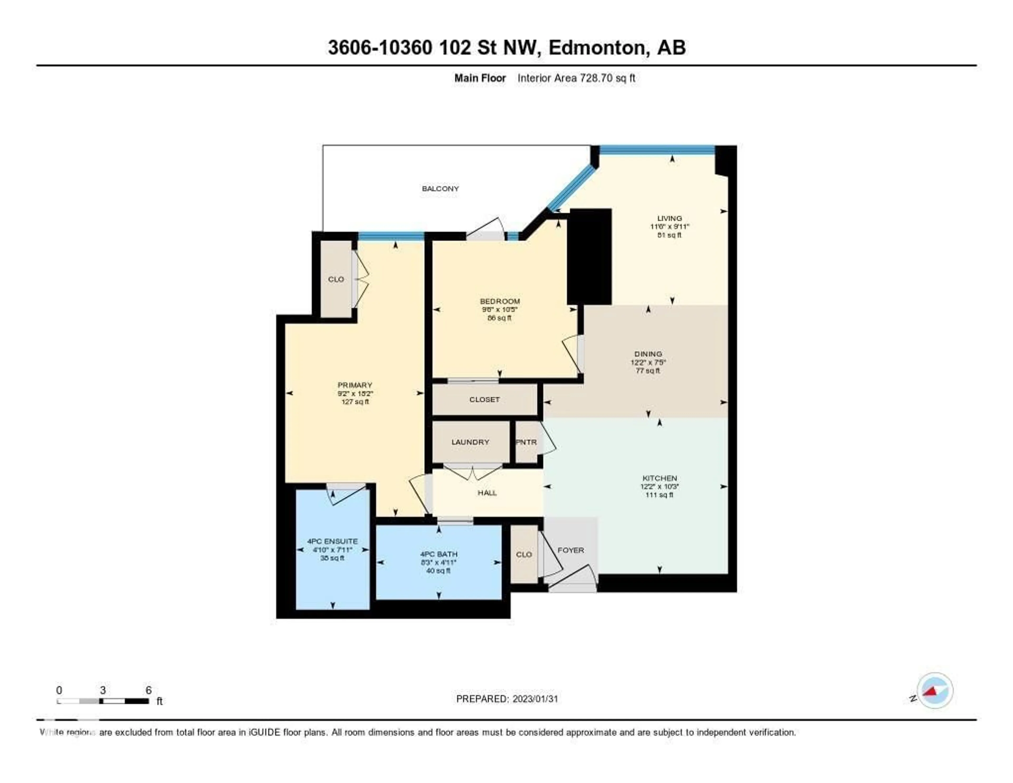 Floor plan for 10360 - 3606 102 ST NW, Edmonton Alberta T5J0K6
