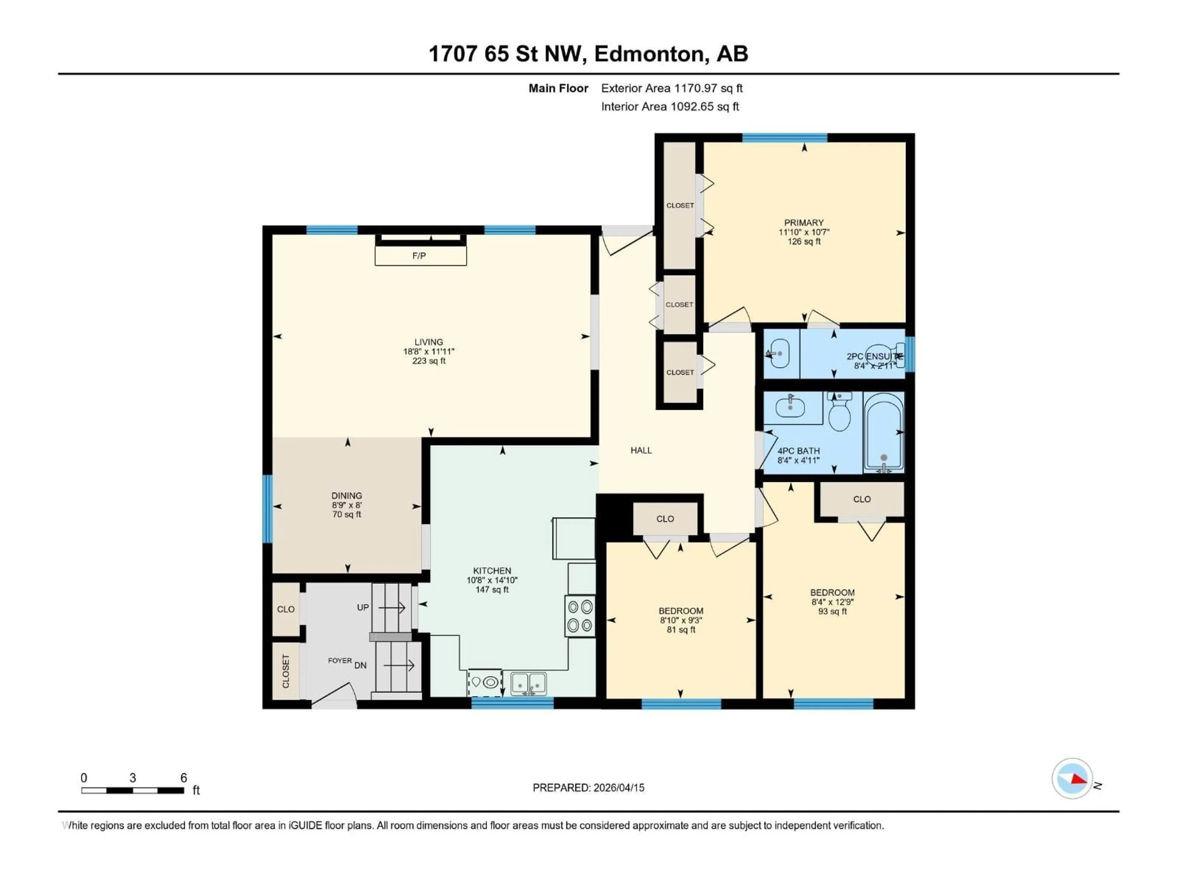Floor plan for 1707 65 ST, Edmonton Alberta T6L1N1