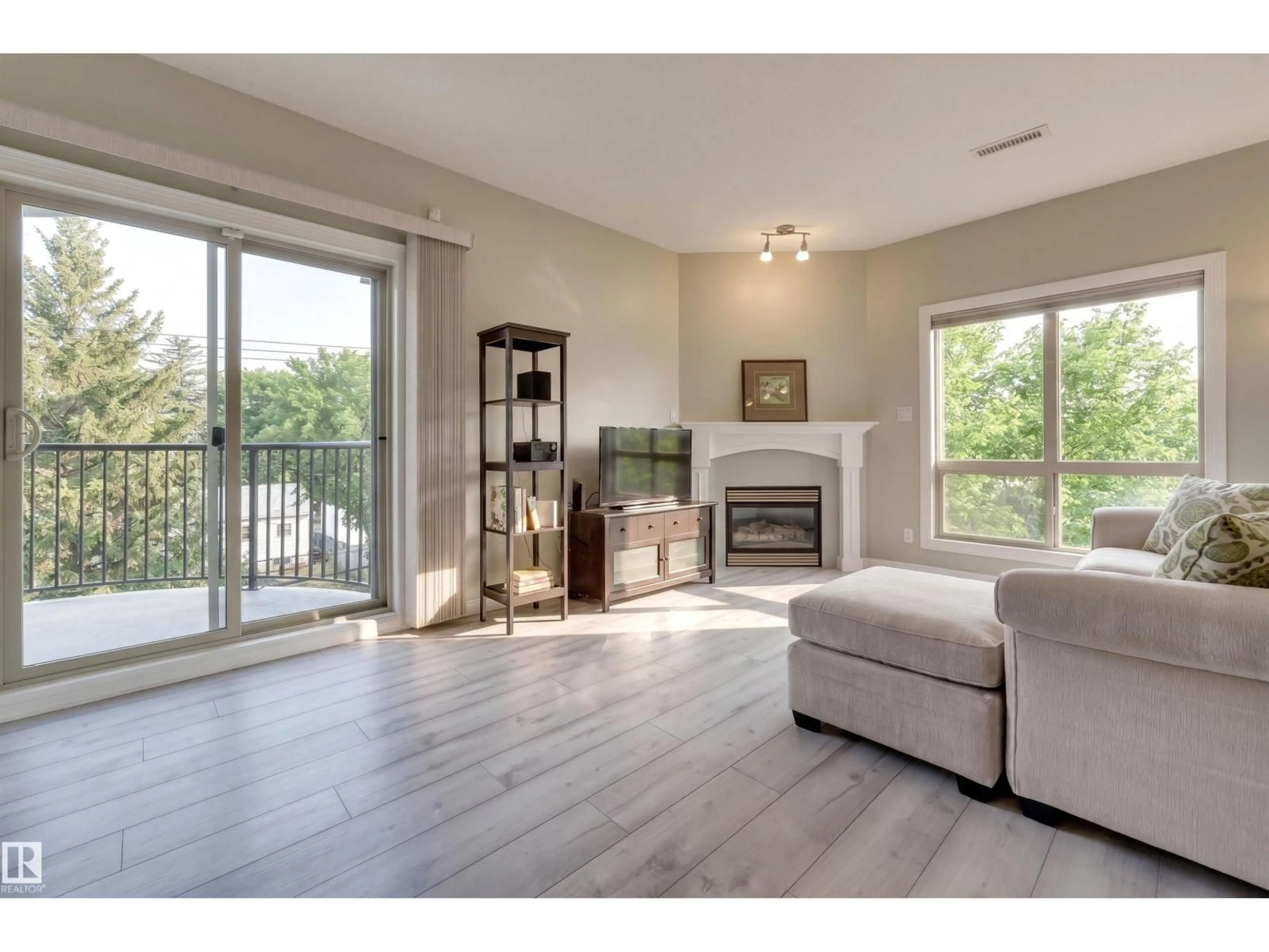 Living room with furniture, wood/laminate floor for #302 - 10630 78 AV, Edmonton Alberta T6E1P5