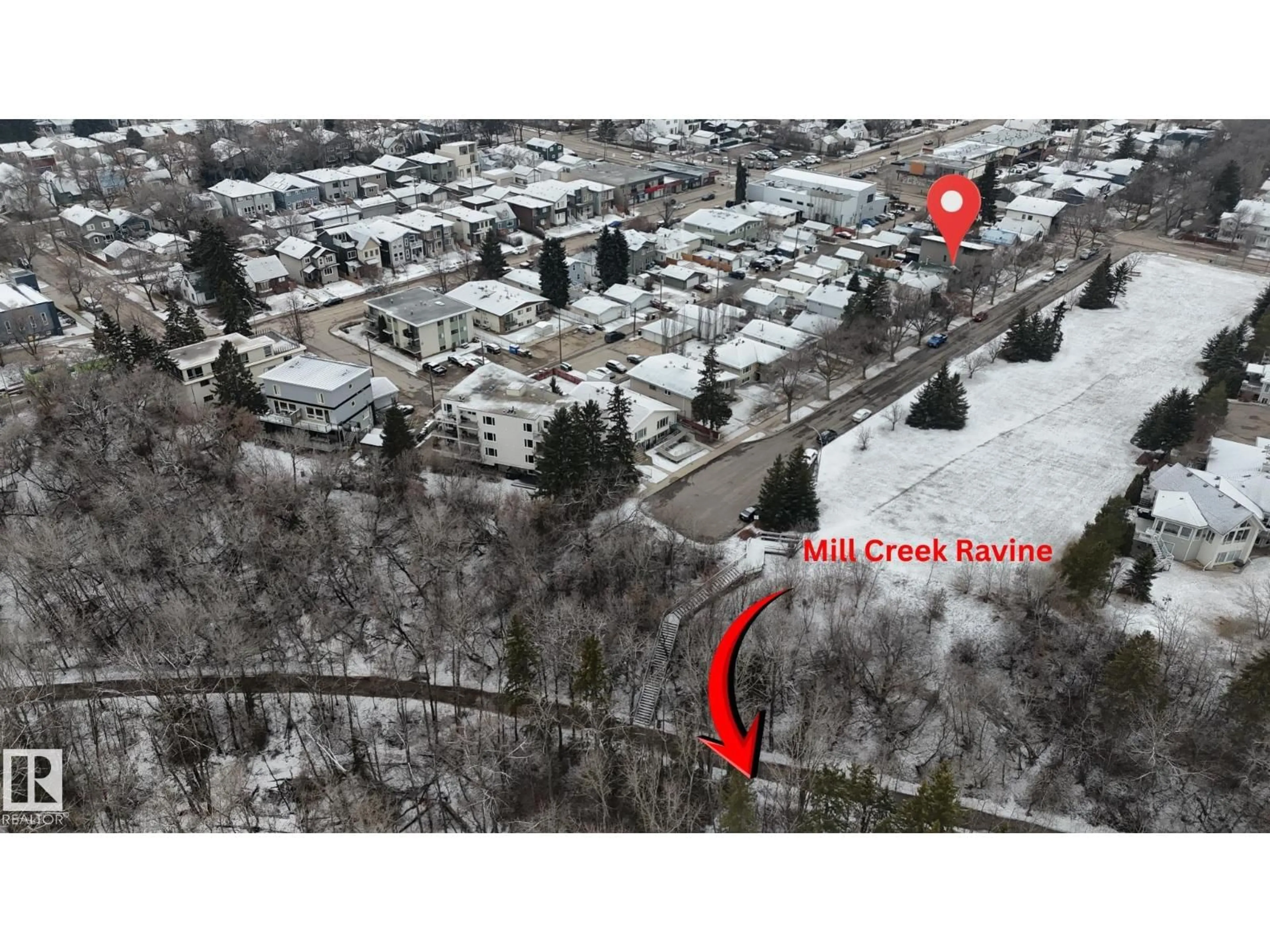 A pic from outside/outdoor area/front of a property/back of a property/a pic from drone, city buildings view from balcony for 9541 77 AV, Edmonton Alberta T6C2M5