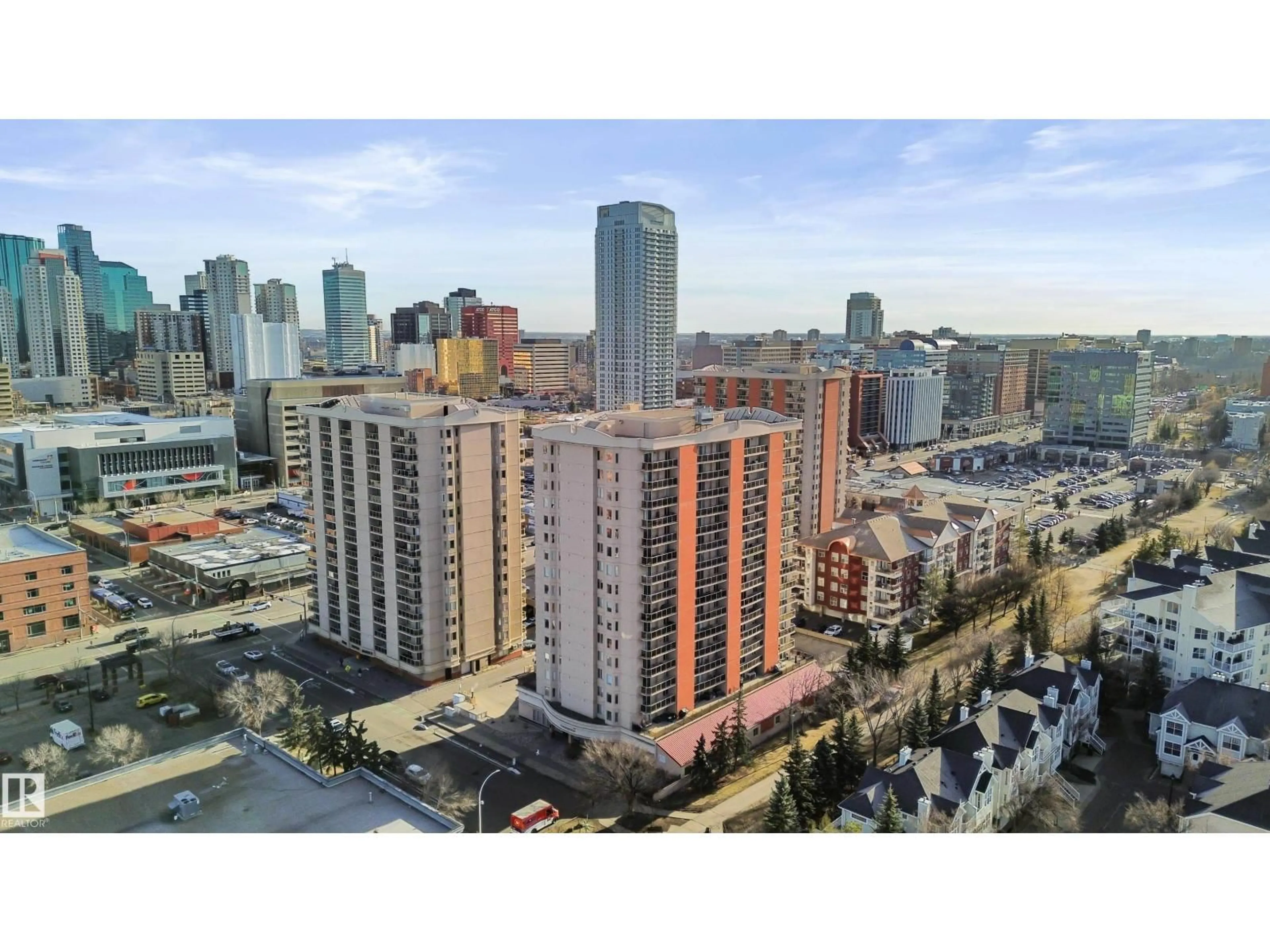 A pic from outside/outdoor area/front of a property/back of a property/a pic from drone, city buildings view from balcony for 1102 - 10909 103 AV NW, Edmonton Alberta T5K2W7