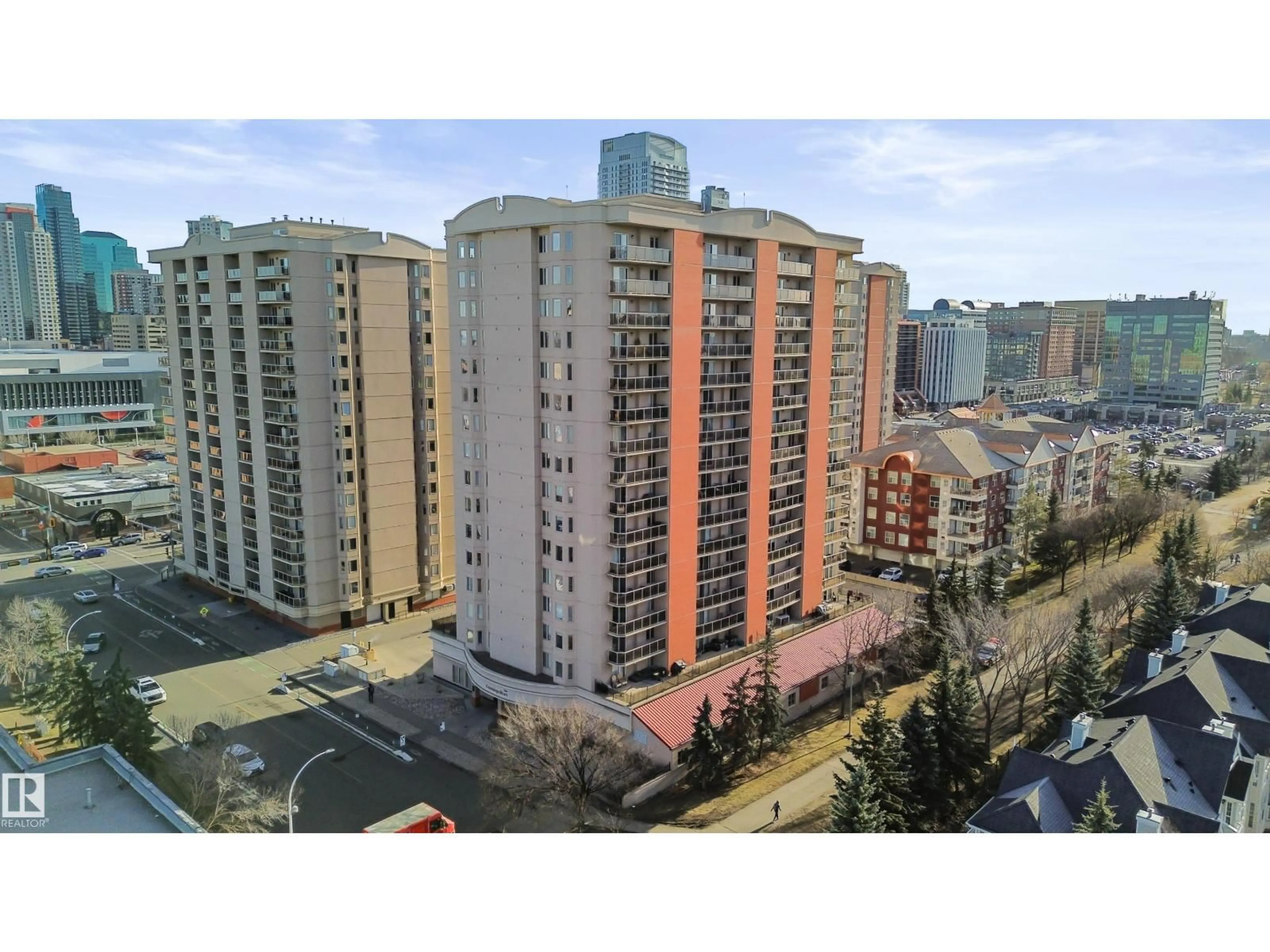 A pic from outside/outdoor area/front of a property/back of a property/a pic from drone, city buildings view from balcony for 1102 - 10909 103 AV NW, Edmonton Alberta T5K2W7