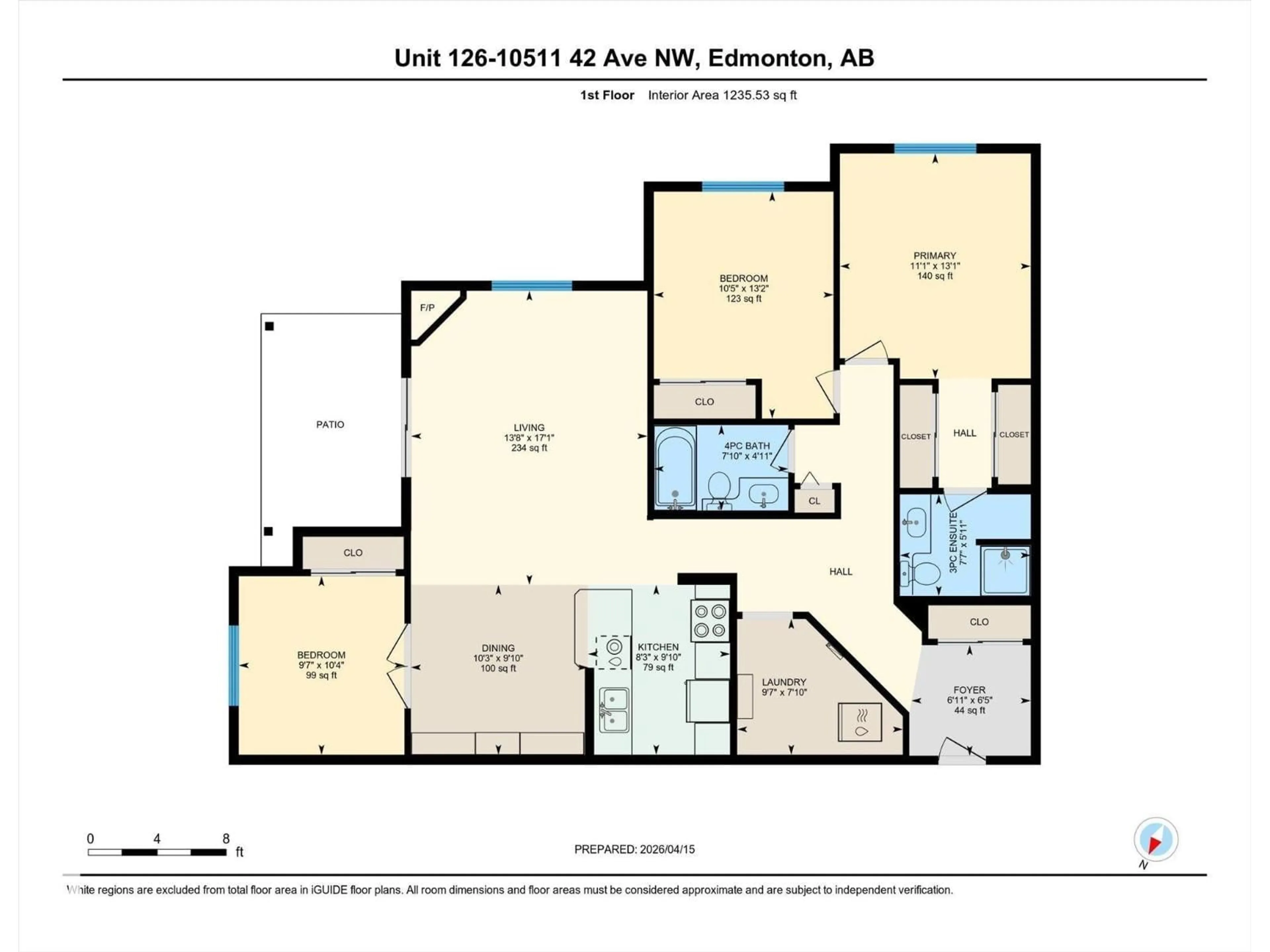 Floor plan for 126 - 10511 42 AV, Edmonton Alberta T5J7G8