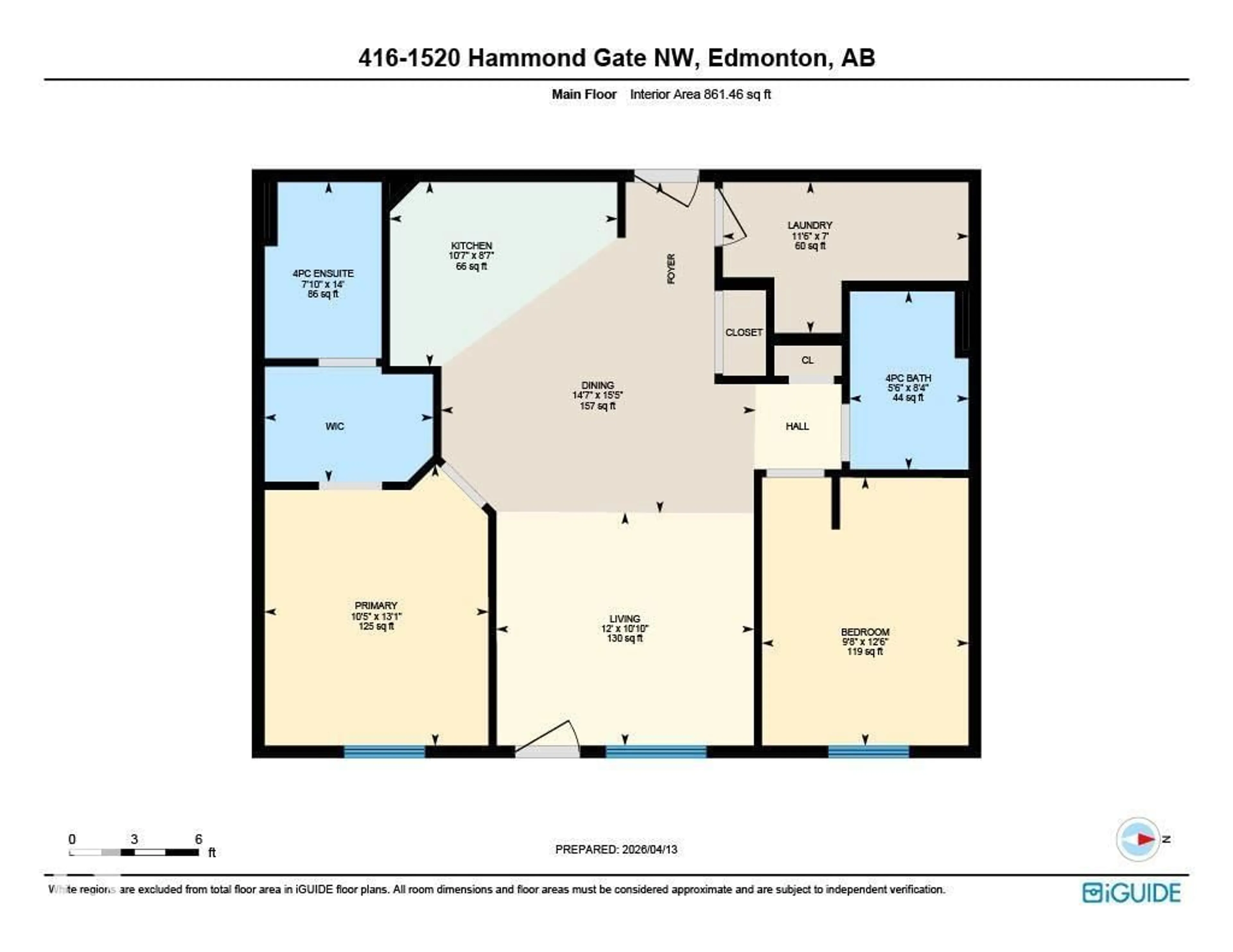 Floor plan for #416 - 1520 HAMMOND GATE, Edmonton Alberta T6M0J4