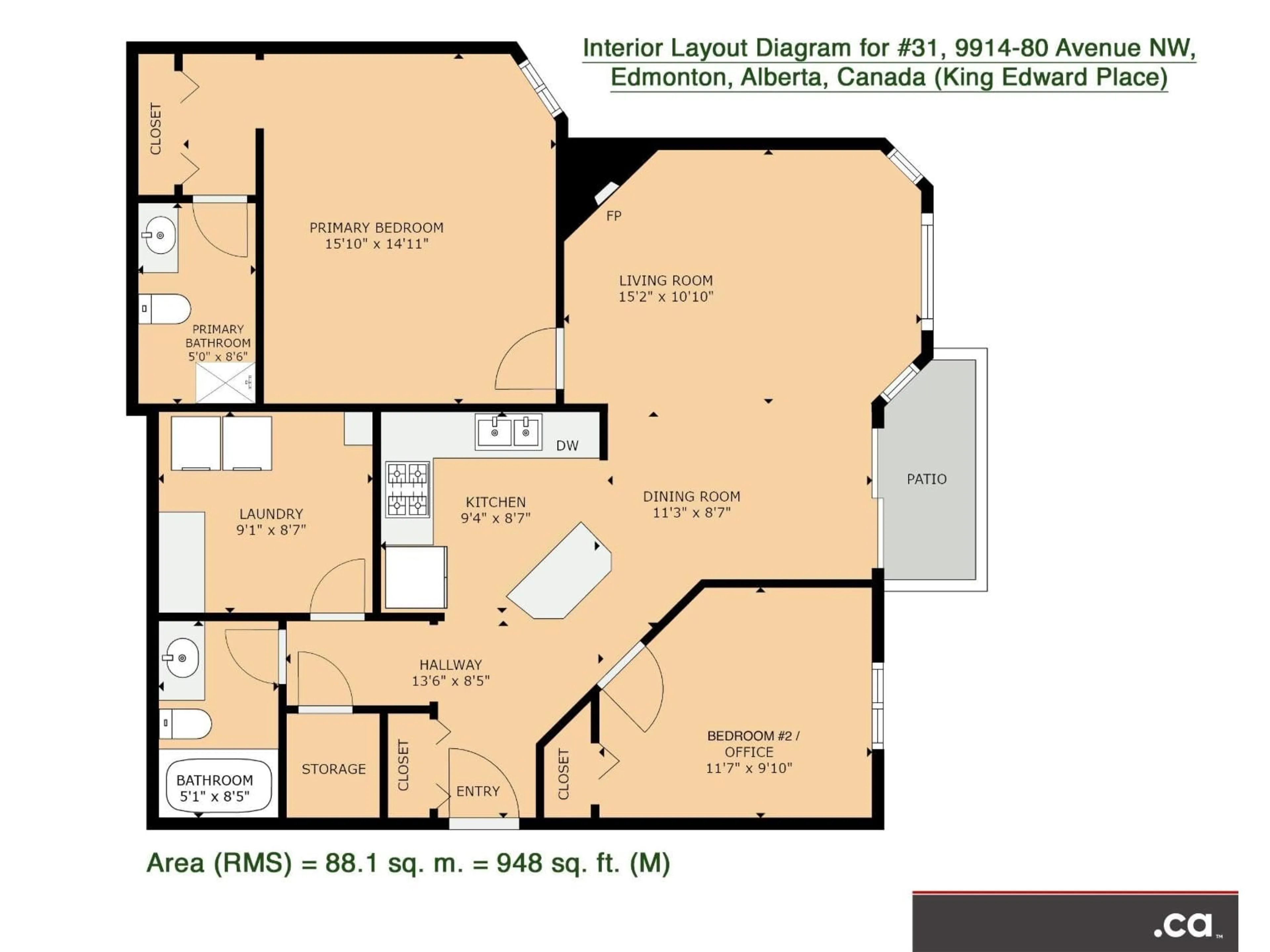 Floor plan for #31 - 9914 80 AV, Edmonton Alberta T6E6L6