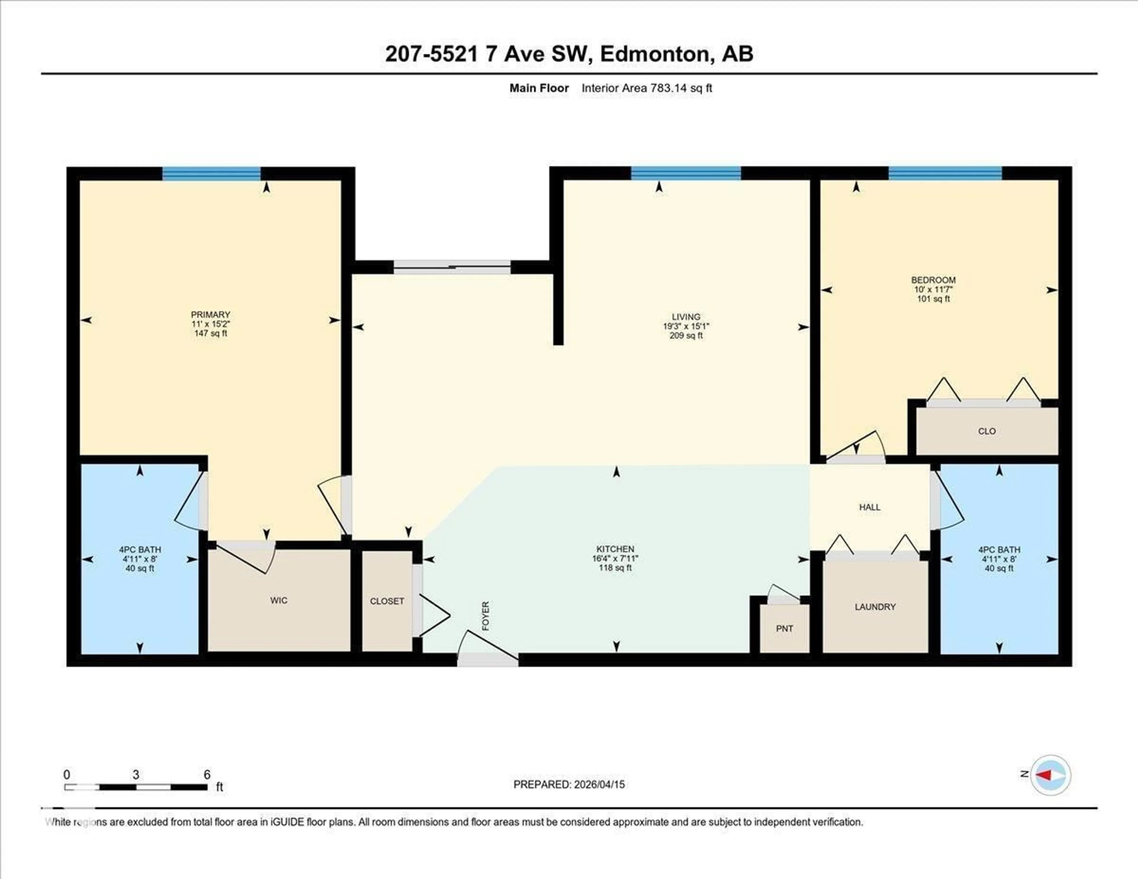 Floor plan for #207 - 5521 7 AV, Edmonton Alberta T6X2A8
