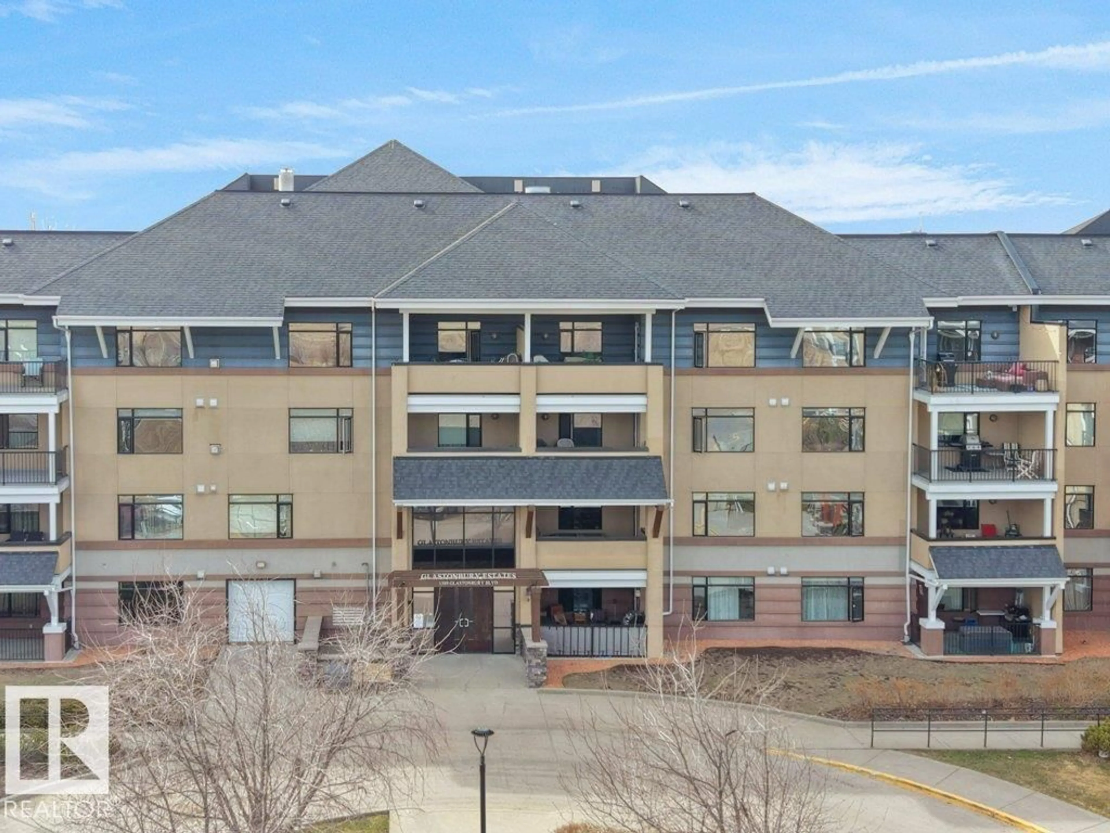 A pic from outside/outdoor area/front of a property/back of a property/a pic from drone, city buildings view from balcony for #302 - 1589 GLASTONBURY BV, Edmonton Alberta T5T2V1