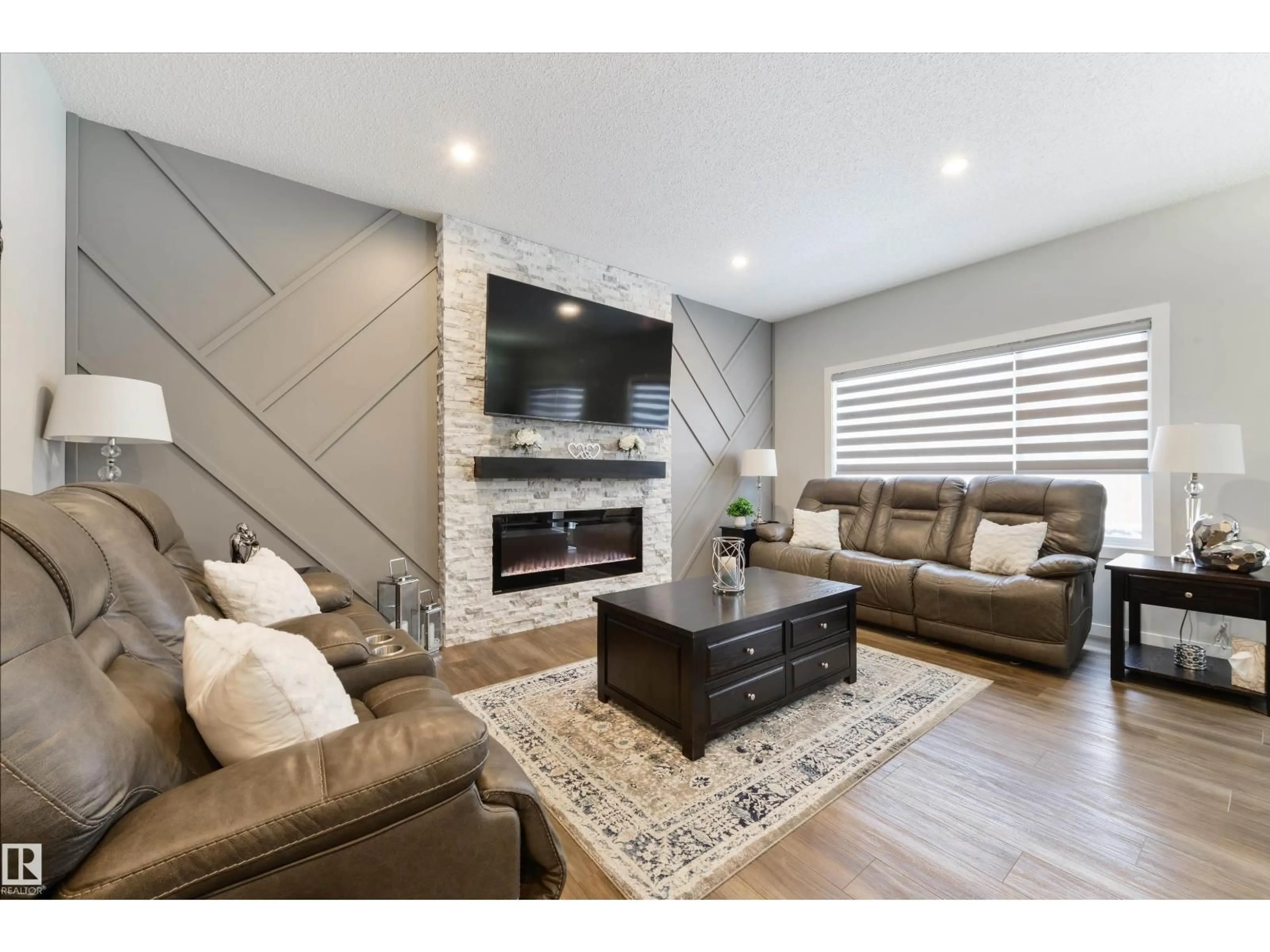 Living room with furniture, wood/laminate floor for 27 PROSPECT PL, Spruce Grove Alberta T7X2W7