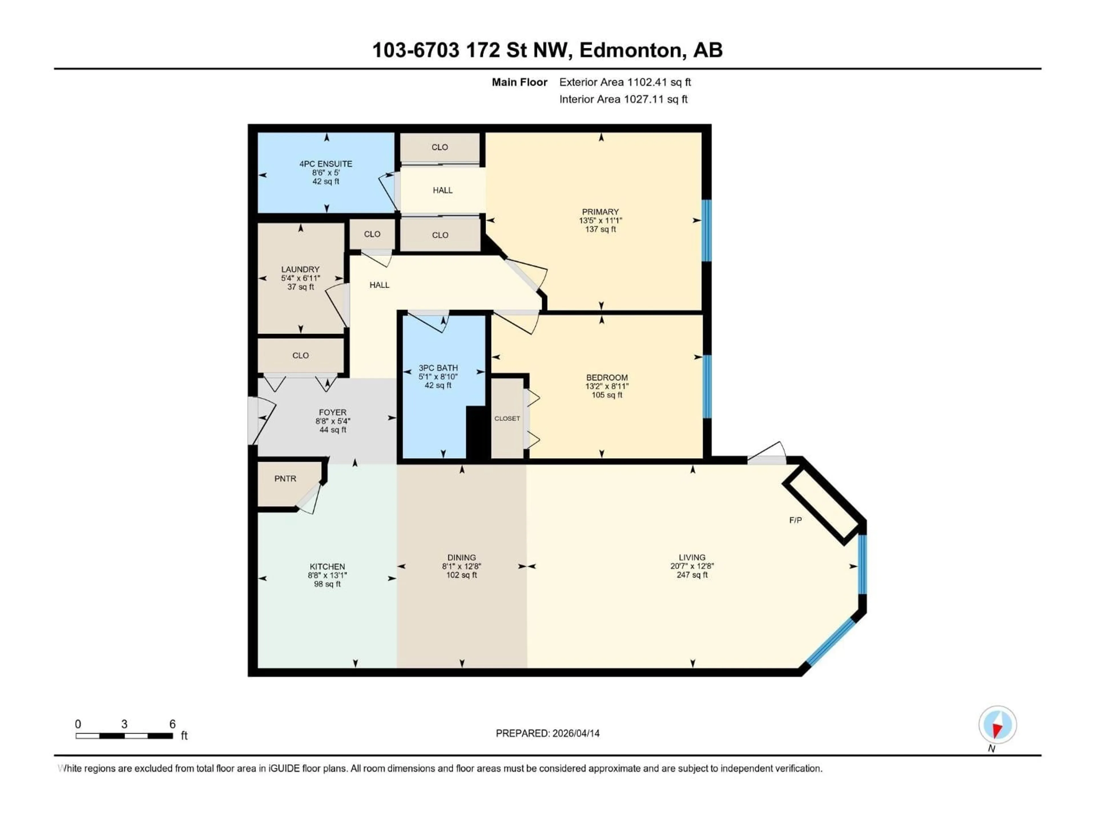 Floor plan for #103 - 6703 172 ST, Edmonton Alberta T5T6H9