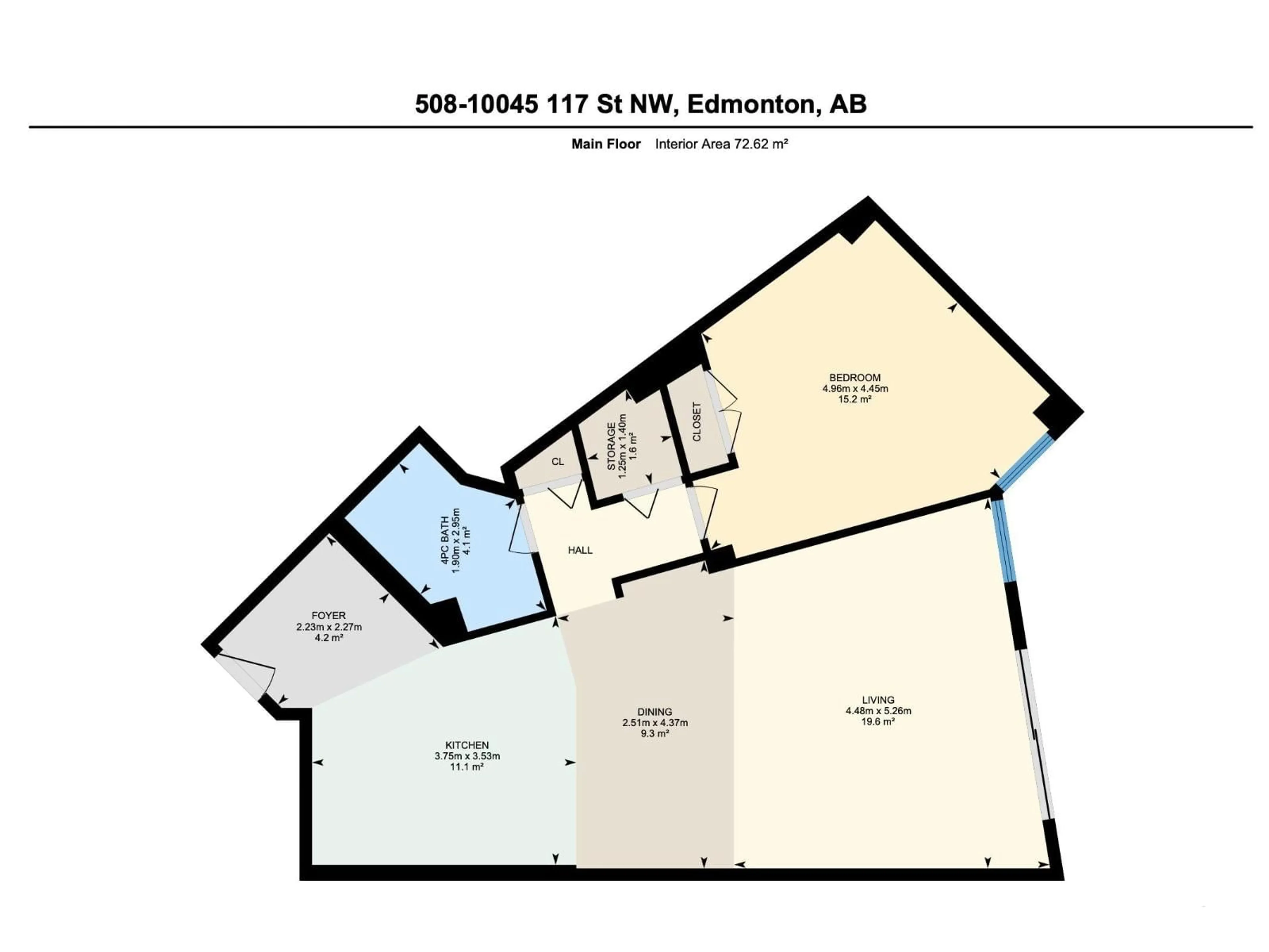 Floor plan for 508 10045 117 ST NW, Edmonton Alberta T5K1W8