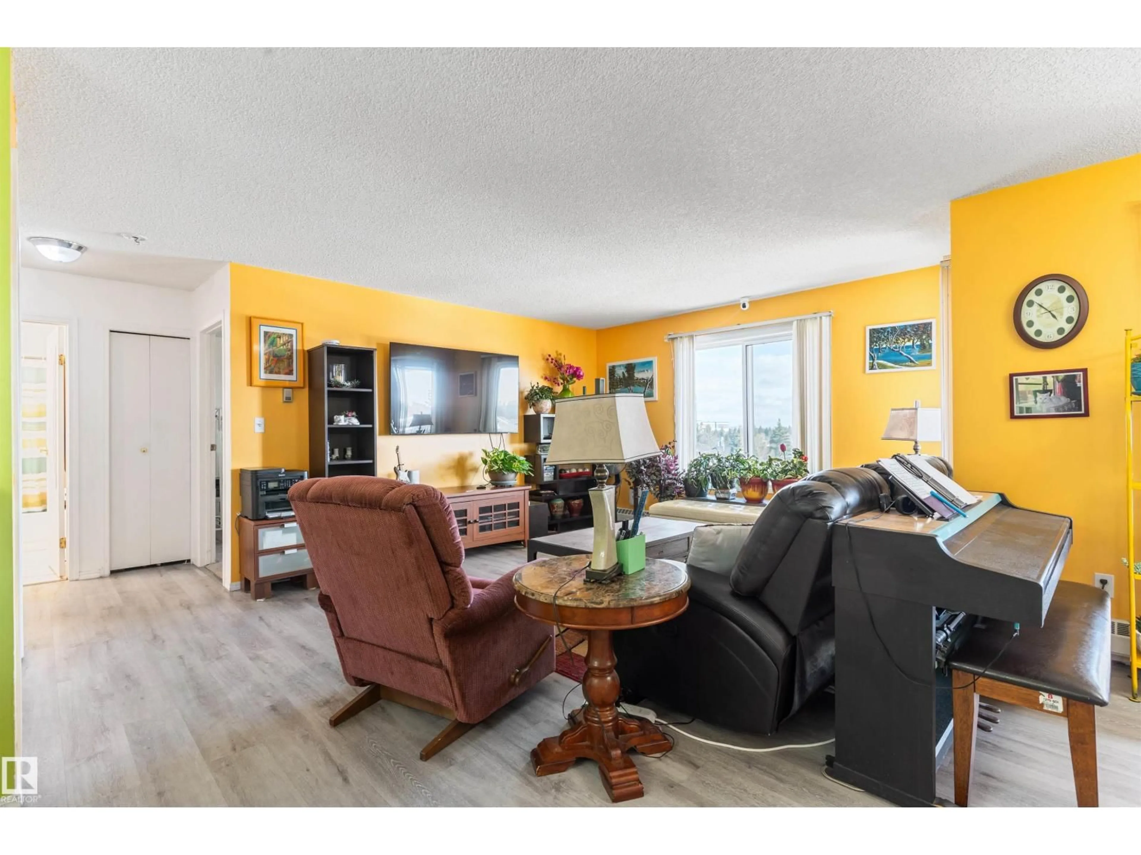 Living room with furniture, wood/laminate floor for #403 - 18020 95 AV NW, Edmonton Alberta T5T6B2