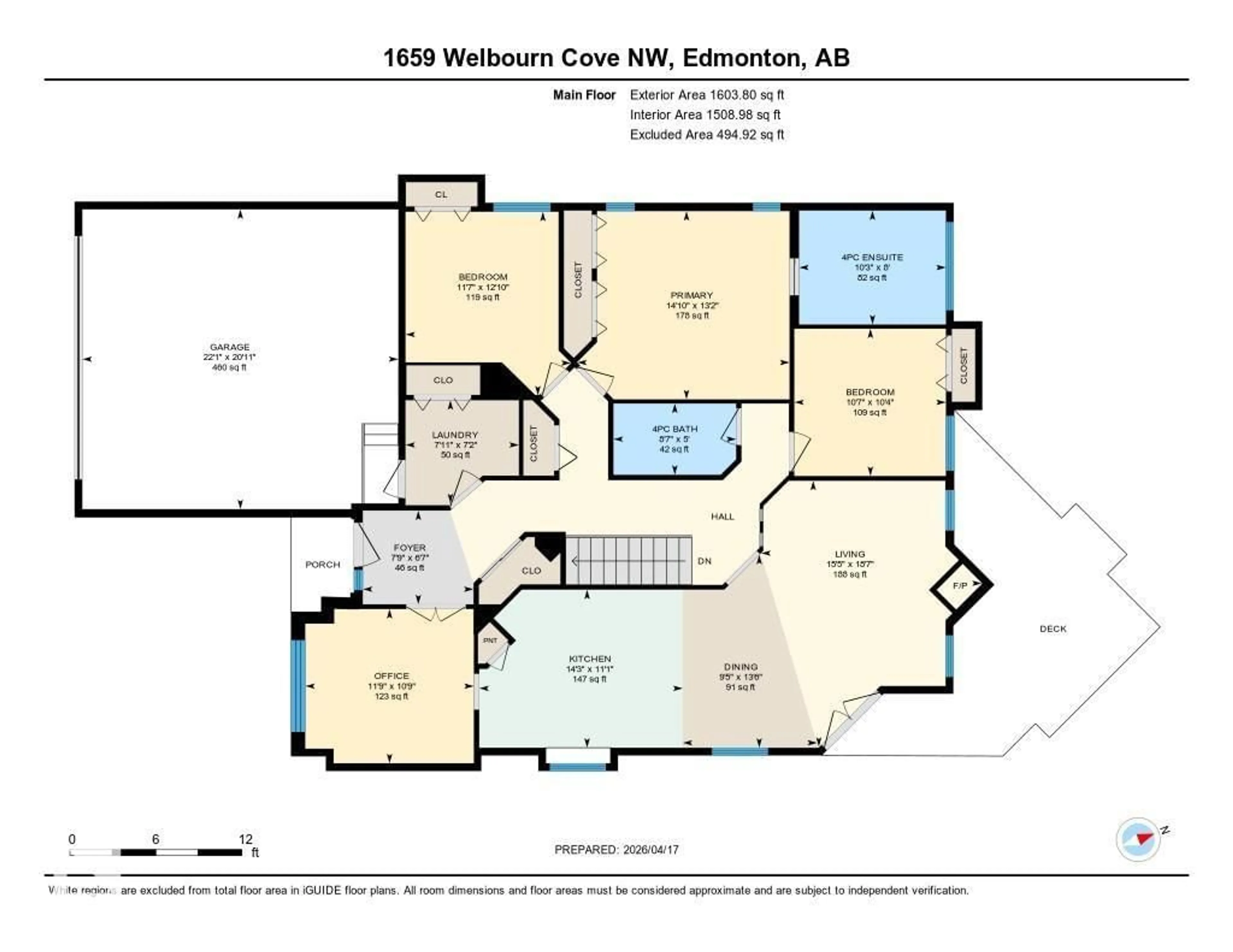 Floor plan for NW - 1659 WELBOURN COVE CV, Edmonton Alberta T6M2M4