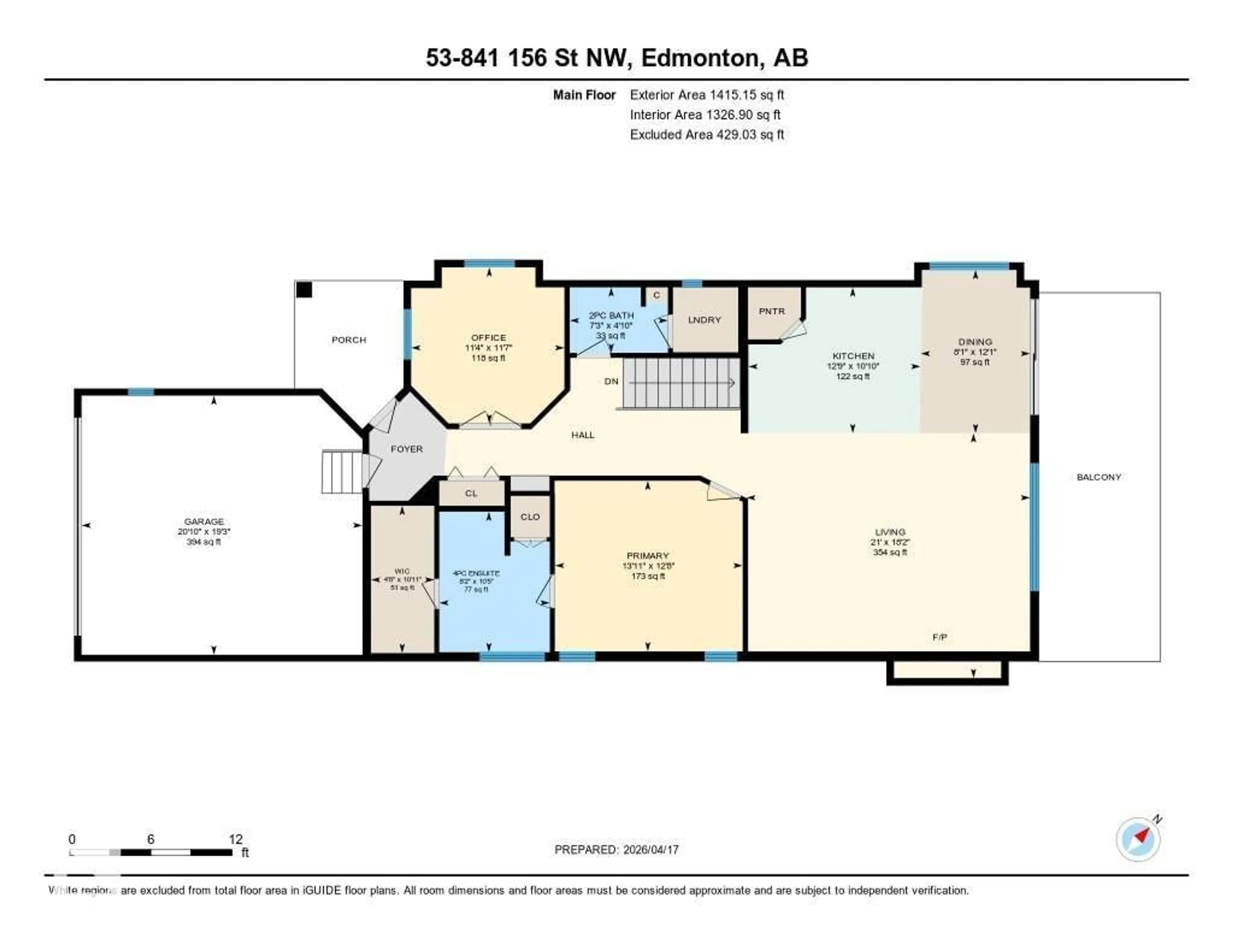 Floor plan for NW - 53-841 156 ST, Edmonton Alberta T6R0B3