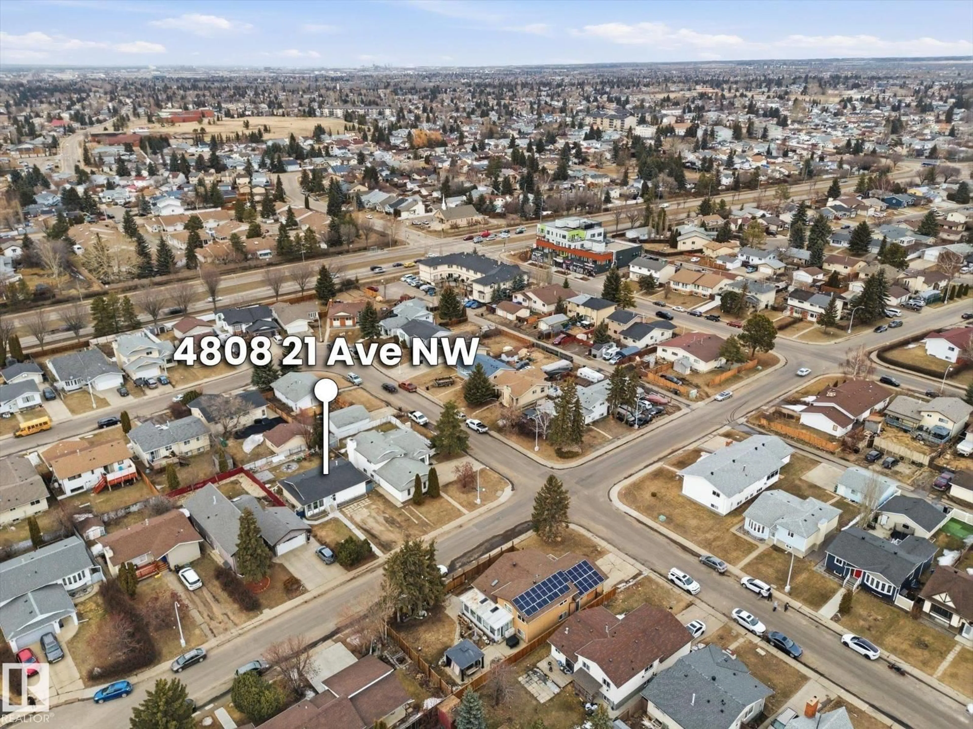 A pic from outside/outdoor area/front of a property/back of a property/a pic from drone, mountain view for 4808 21 AV, Edmonton Alberta T6L2V8