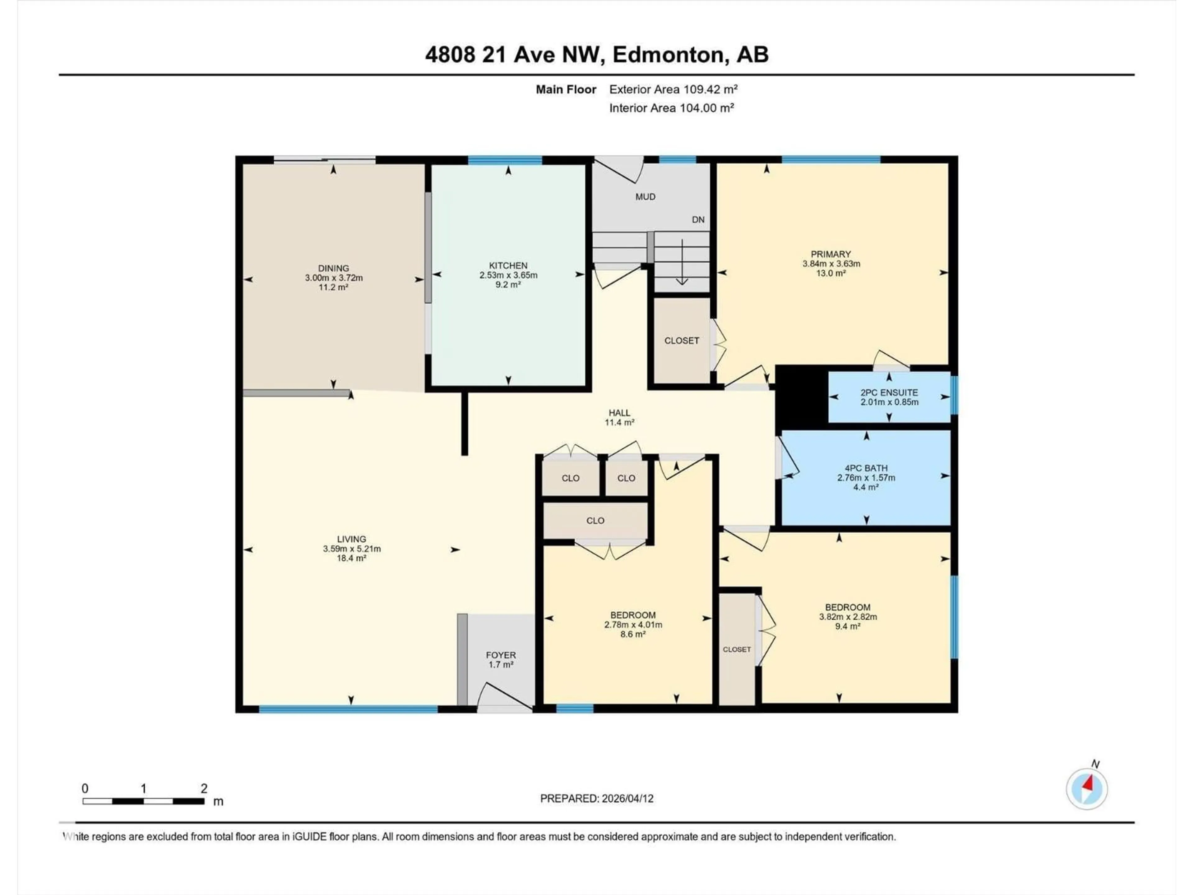 Floor plan for 4808 21 AV, Edmonton Alberta T6L2V8