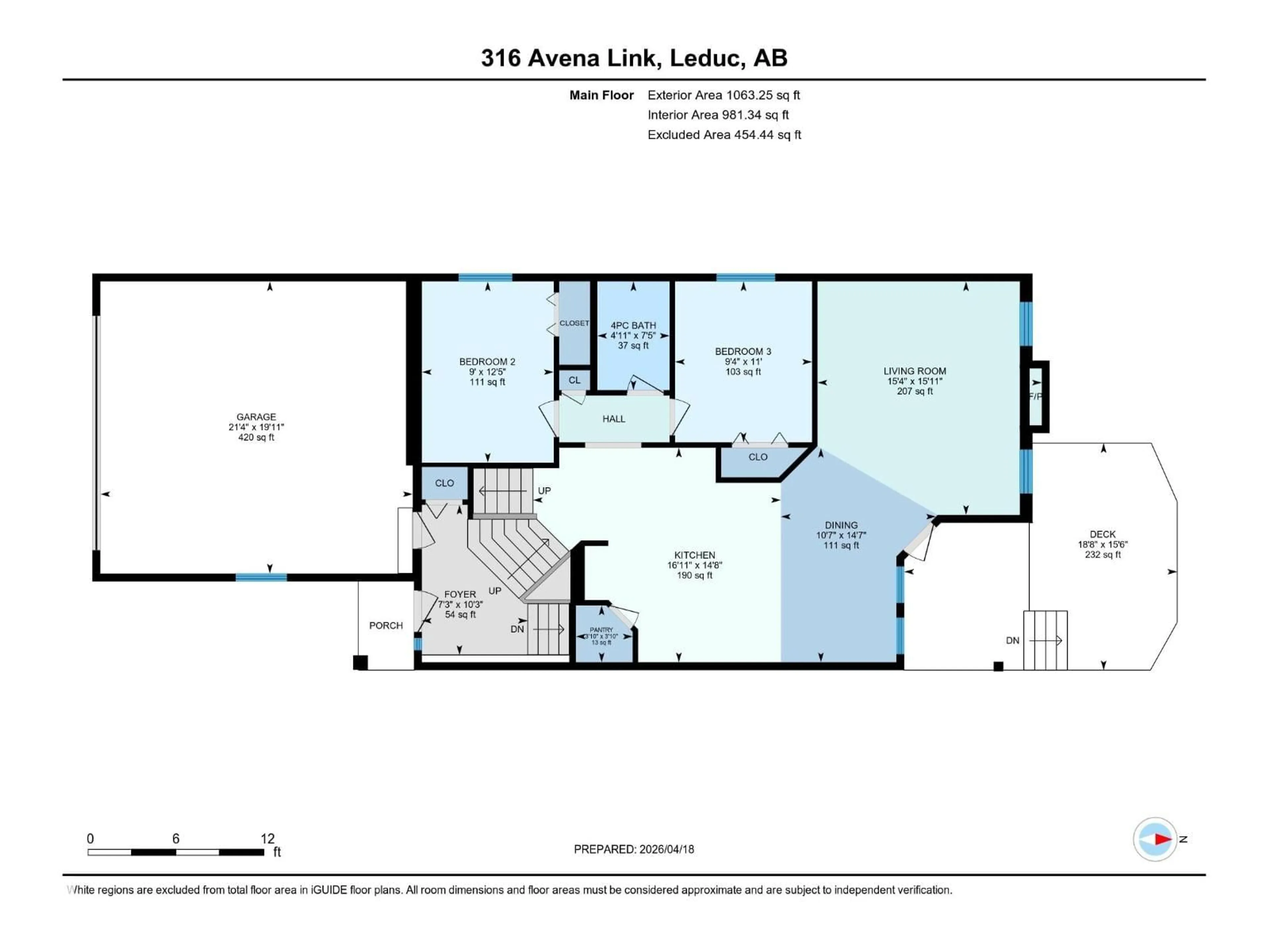 Floor plan for 316 AVENA LI, Leduc Alberta T9E1H9