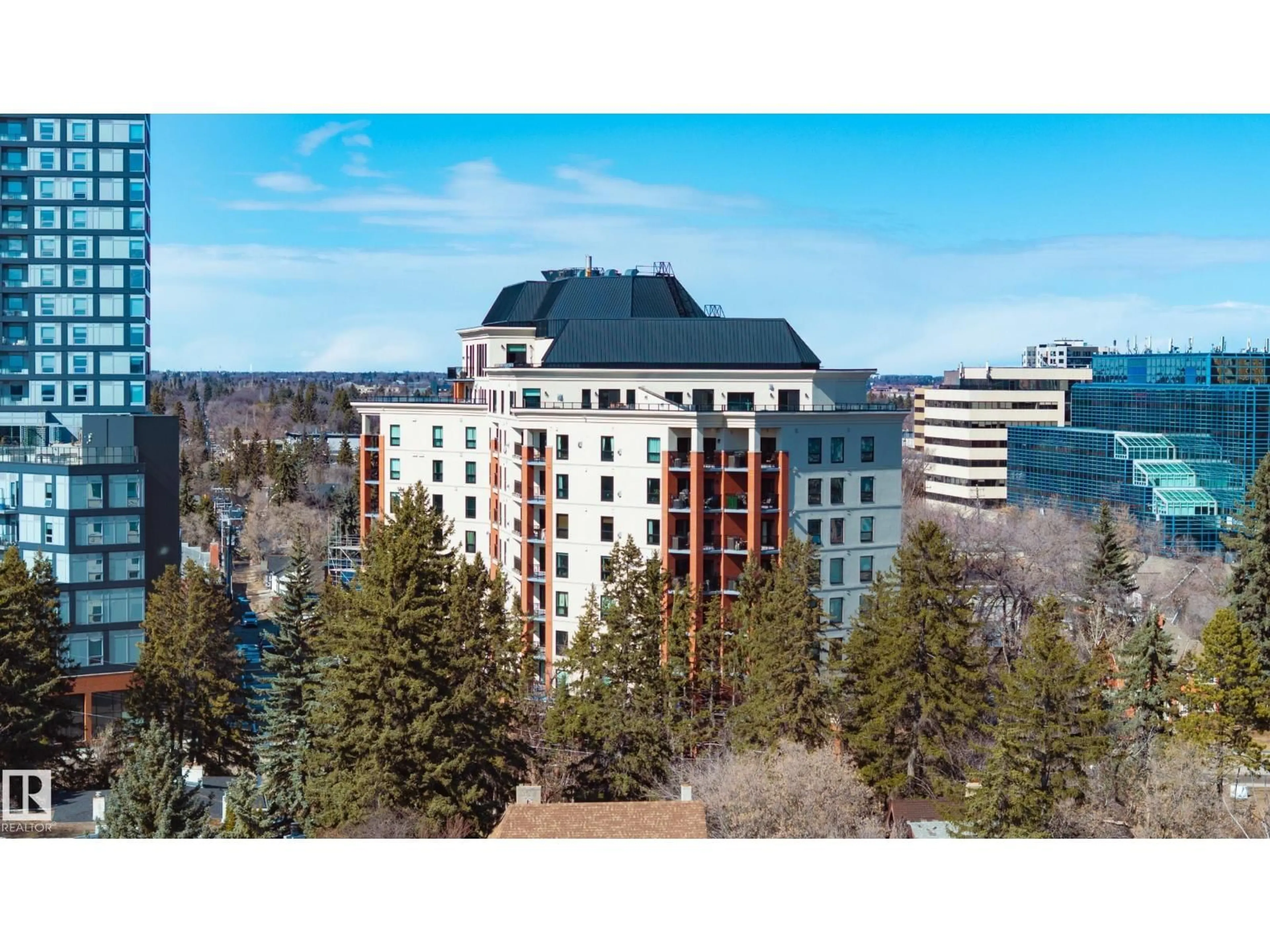 A pic from outside/outdoor area/front of a property/back of a property/a pic from drone, city buildings view from balcony for #206 - 10108 125 ST, Edmonton Alberta T5N4B6