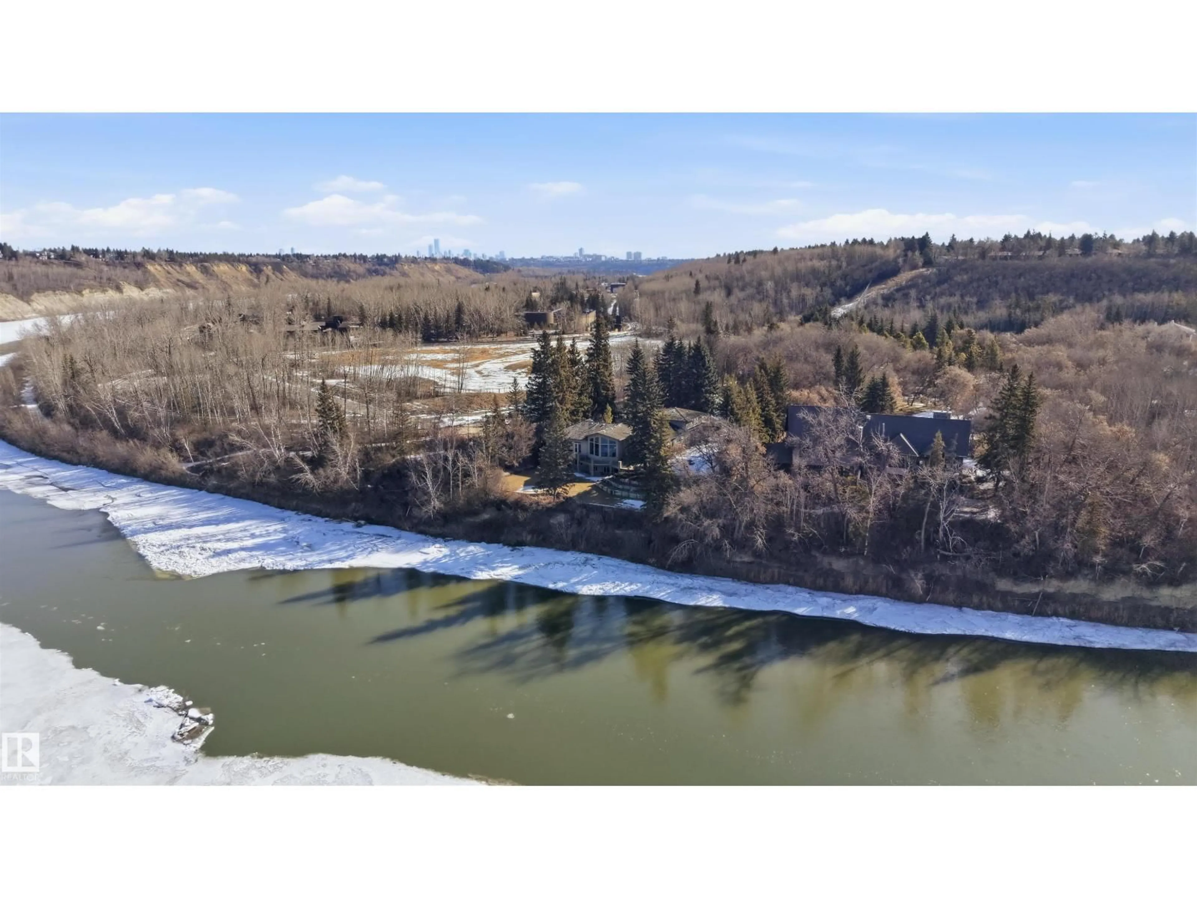 A pic from outside/outdoor area/front of a property/back of a property/a pic from drone, water/lake/river/ocean view for 15625 WHITEMUD RD, Edmonton Alberta T6H4N5