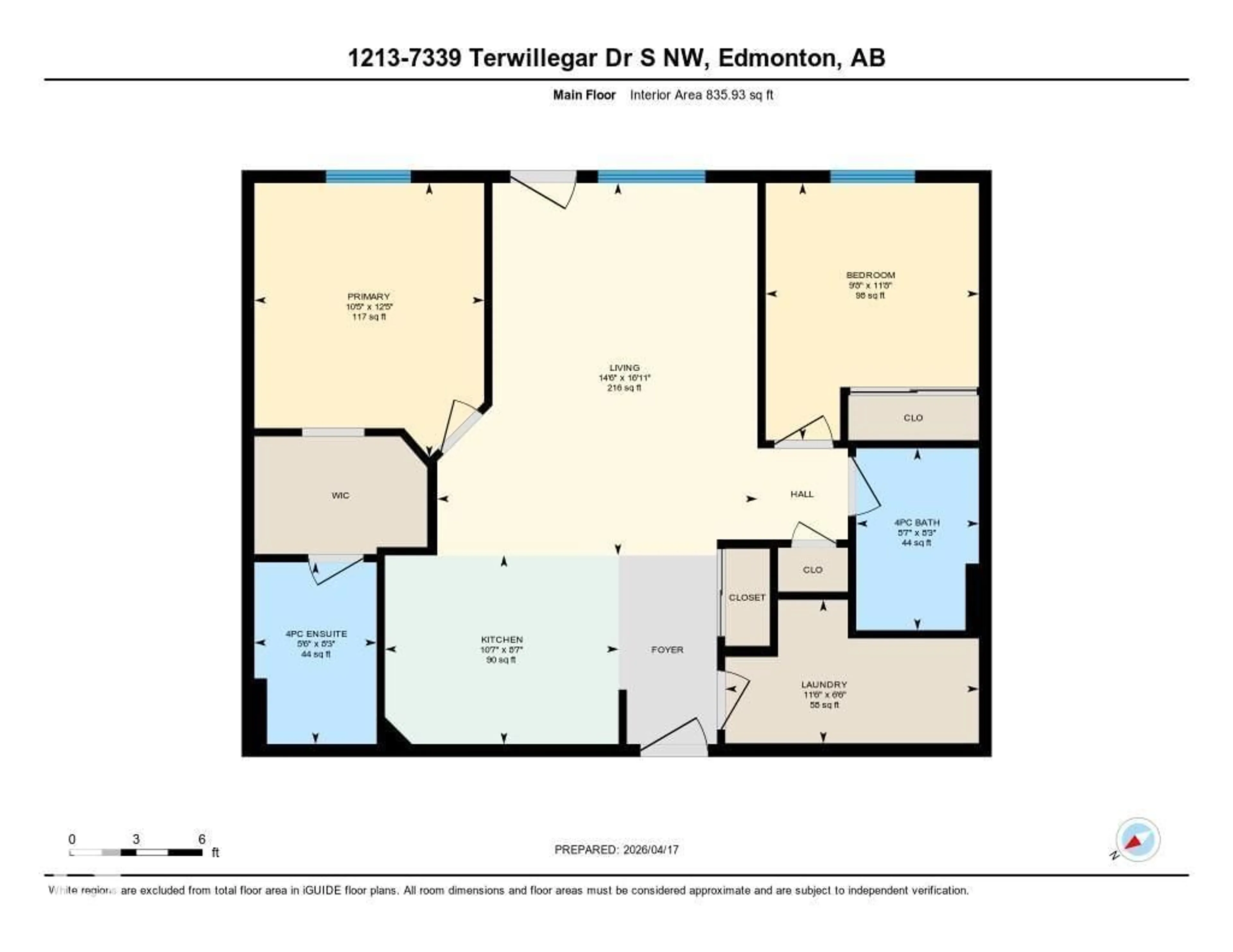 Floor plan for 7339 - 1213 SOUTH TERWILLEGAR DR, Edmonton Alberta T6R0E1