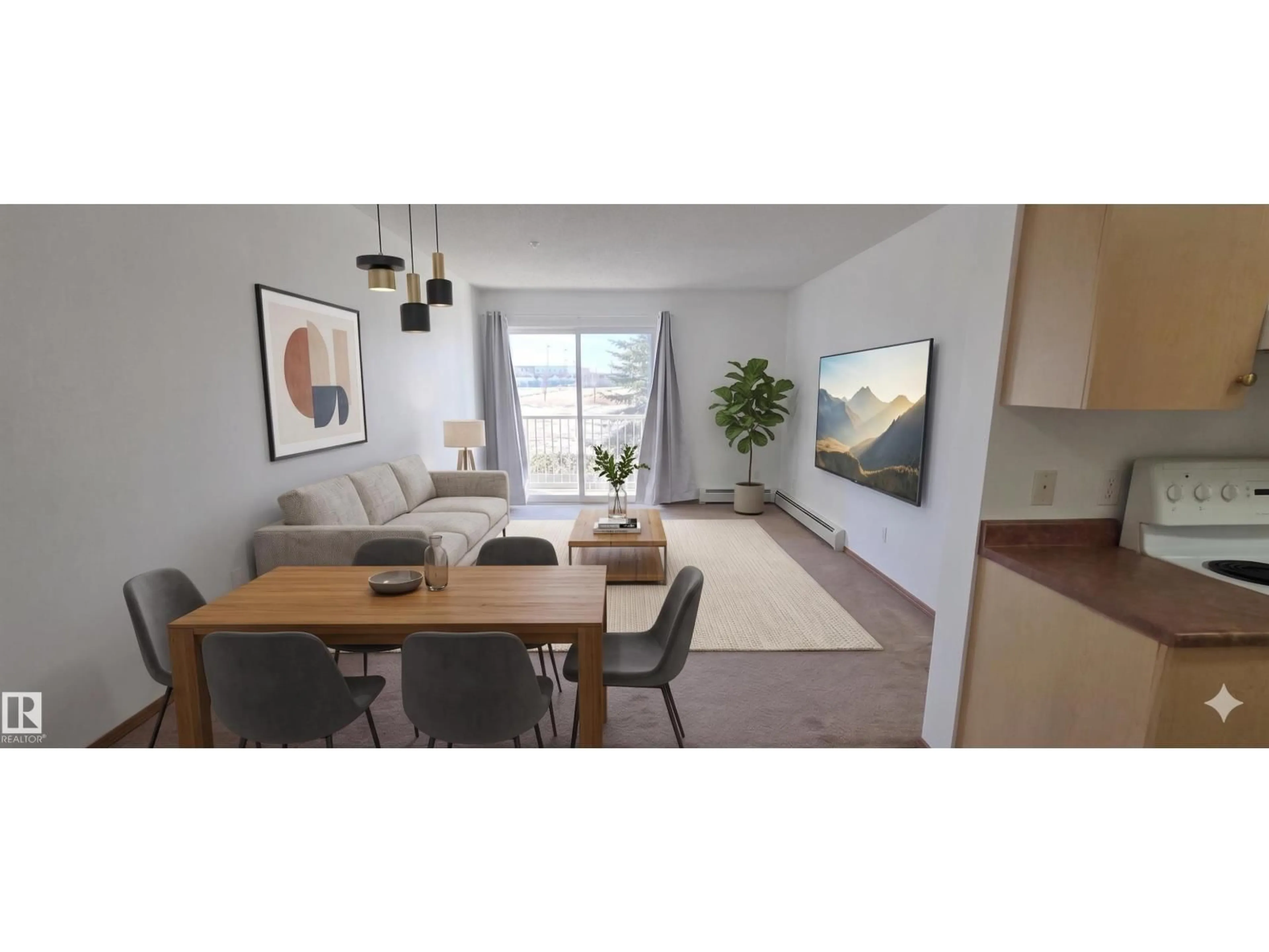 Living room with furniture, wood/laminate floor for #208A - 260 SPRUCE RIDGE RD, Spruce Grove Alberta T7X0A1