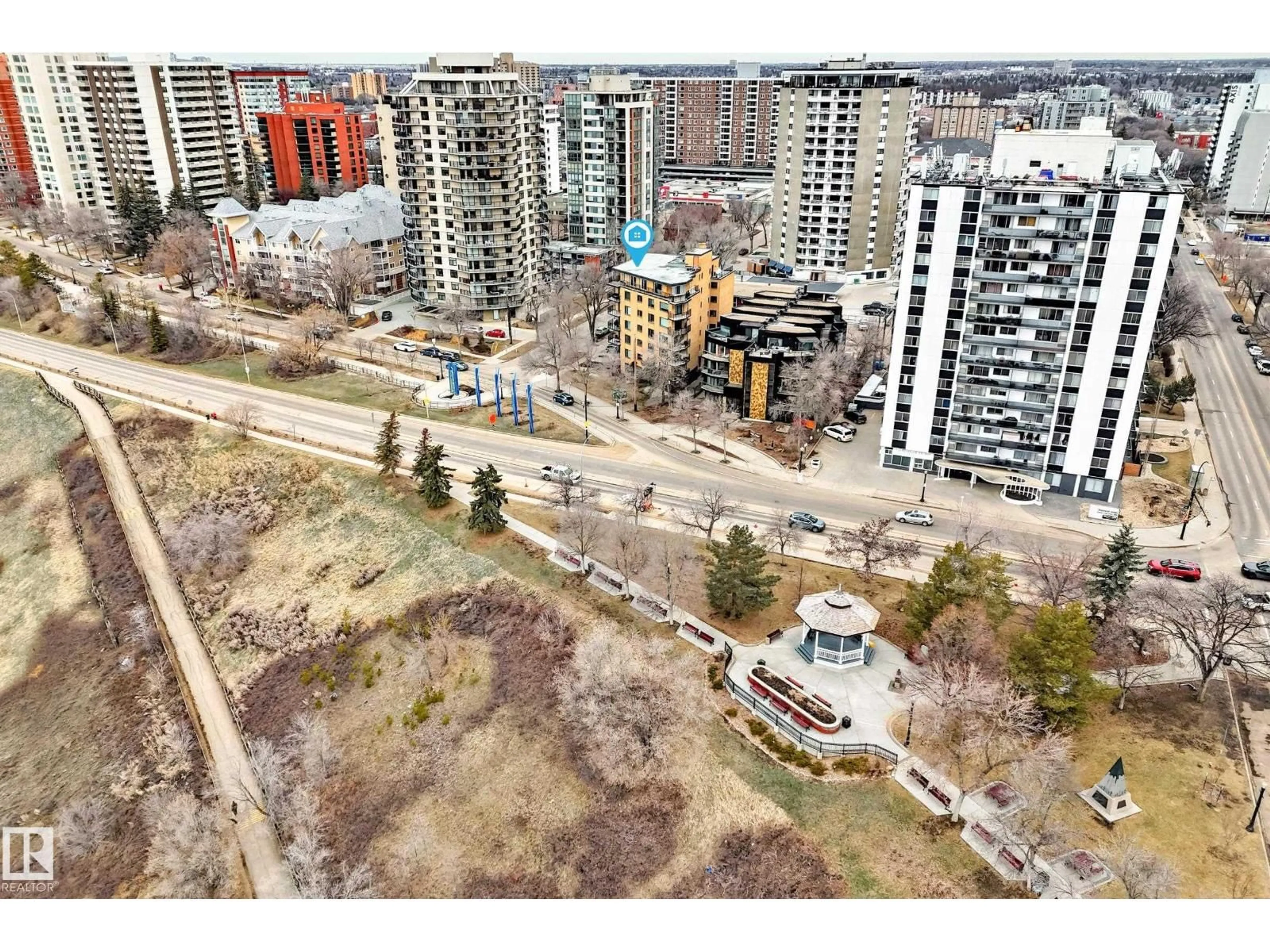A pic from outside/outdoor area/front of a property/back of a property/a pic from drone, city buildings view from balcony for 10011 - 716 117 ST, Edmonton Alberta T5K1W7