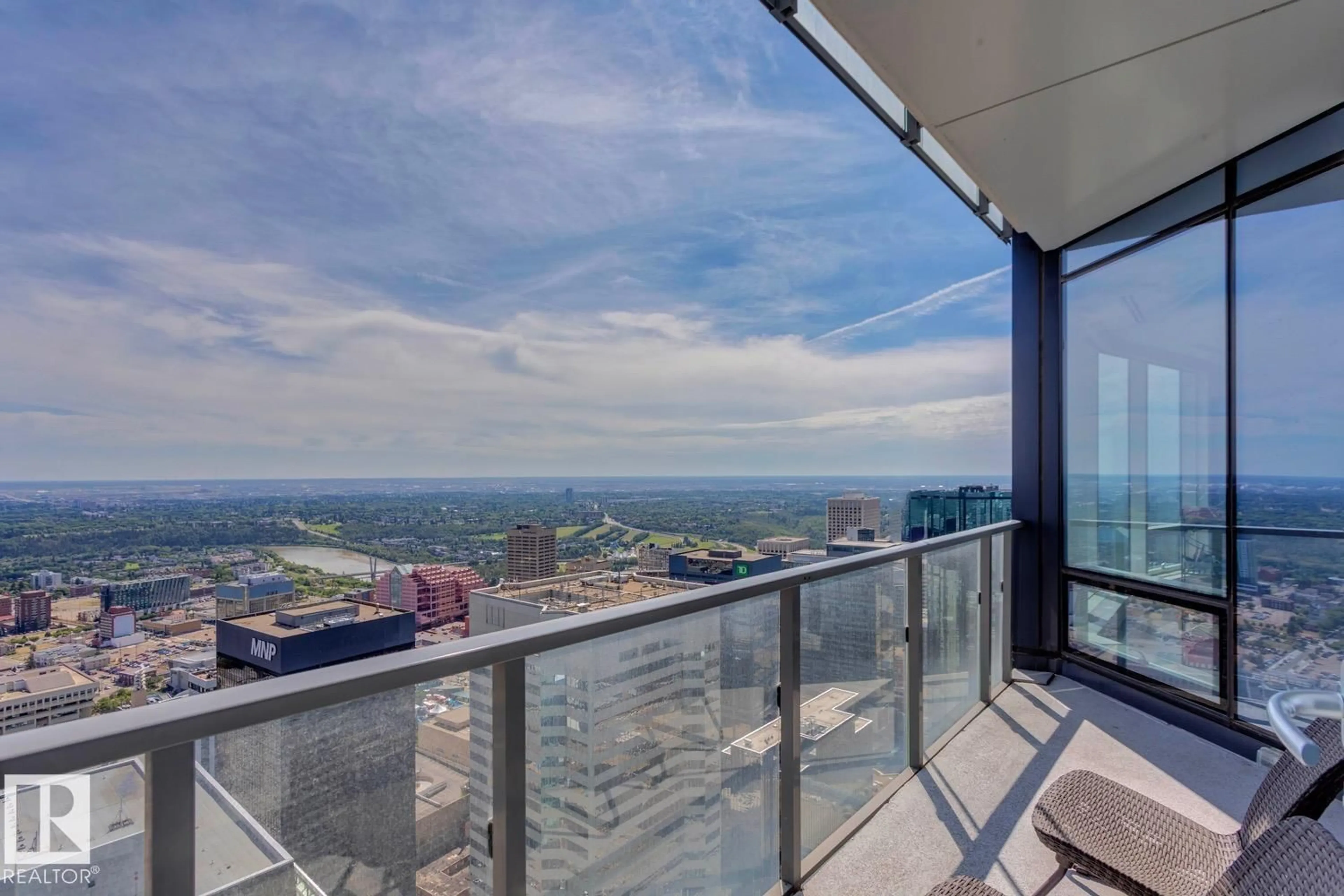 Balcony in the apartment, city buildings view from balcony for 10360 - 4602 102 ST NW, Edmonton Alberta T5J0K6