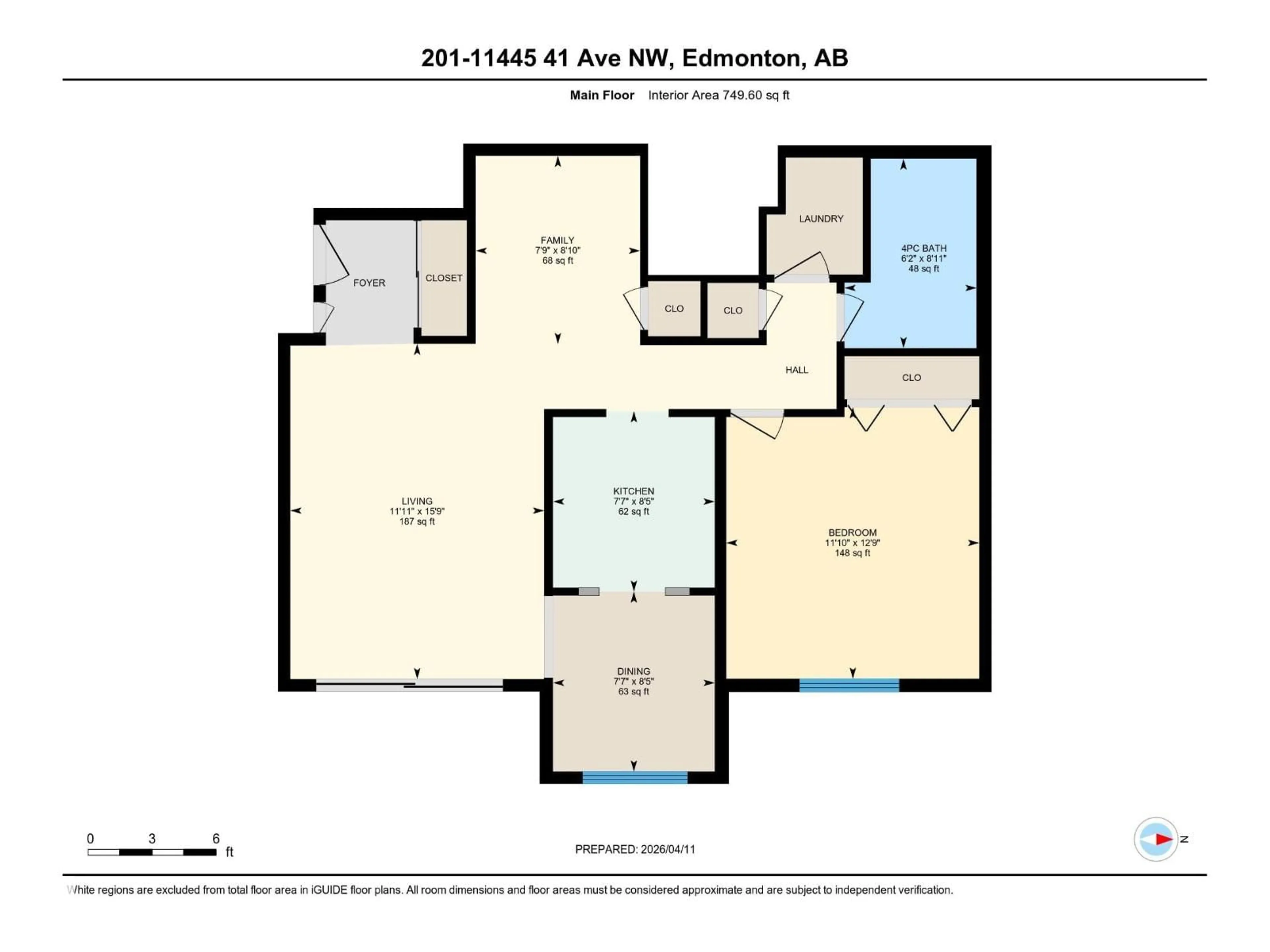 Floor plan for 201 - 11445 41 AV, Edmonton Alberta T6J0T9