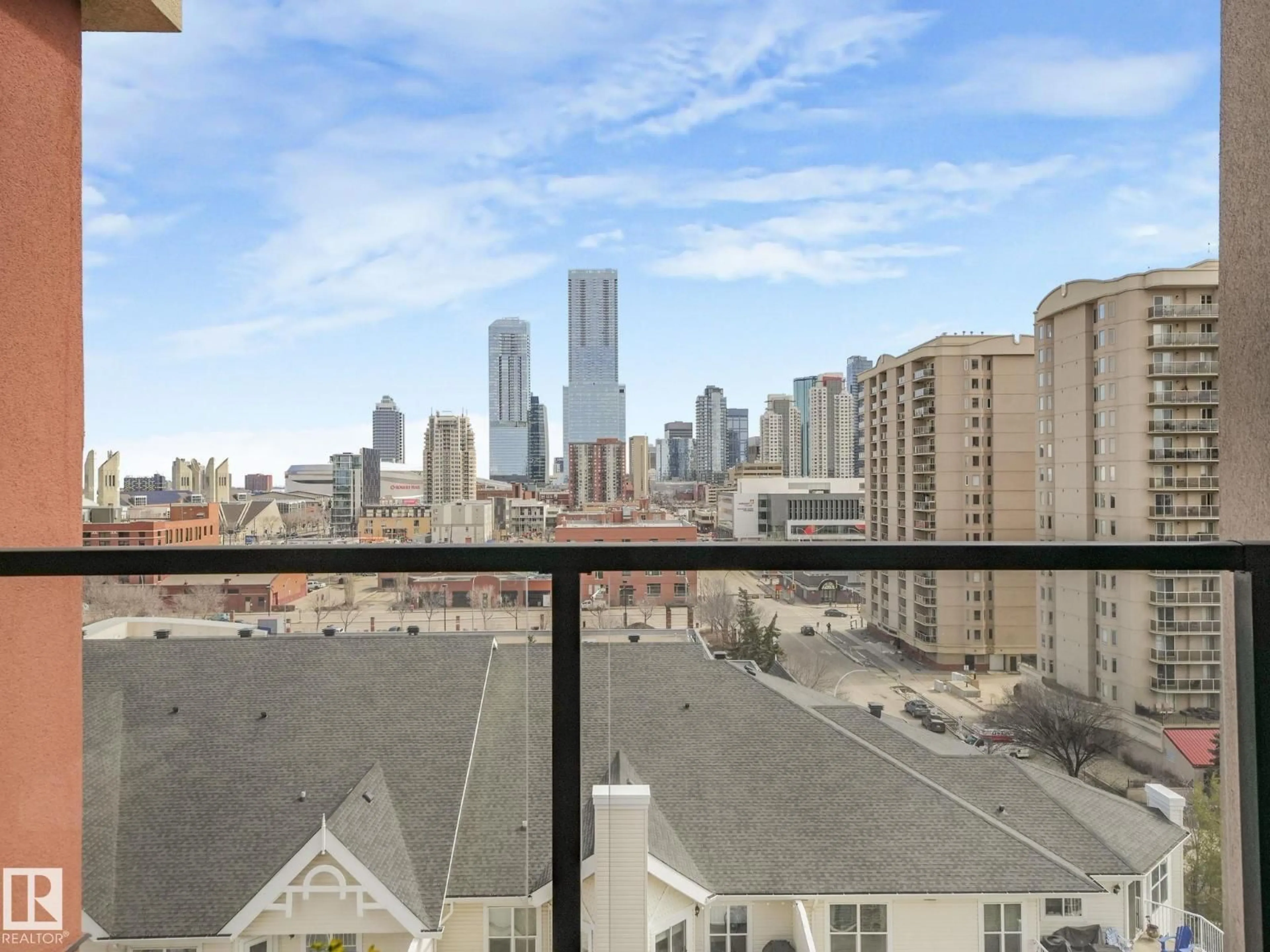 Balcony in the apartment, city buildings view from balcony for 908 - 10303 111 ST, Edmonton Alberta T5K0C6