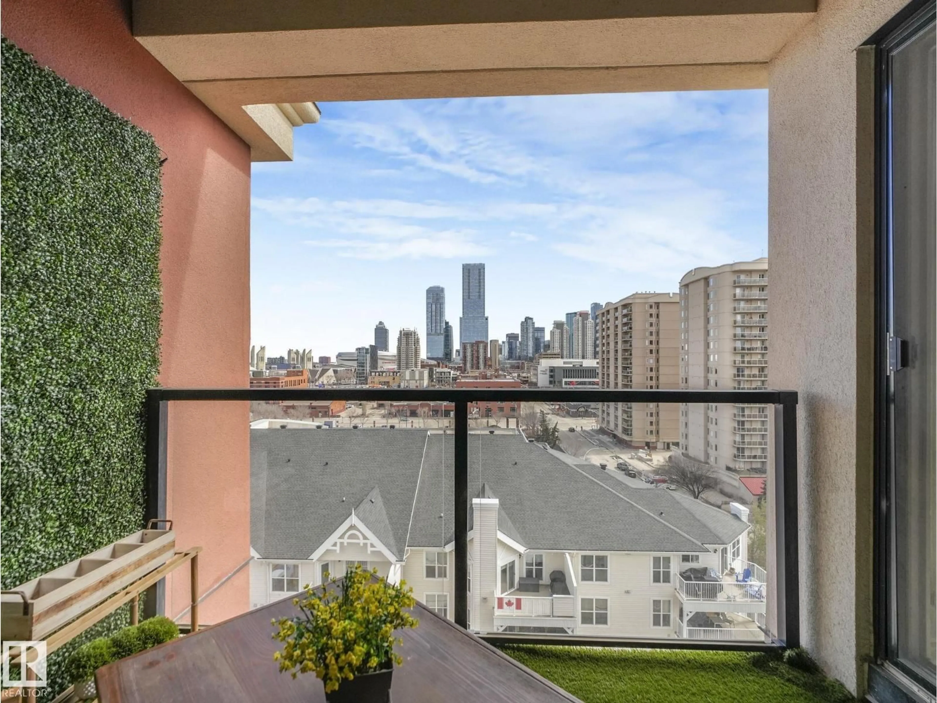 Balcony in the apartment, city buildings view from balcony for 908 - 10303 111 ST, Edmonton Alberta T5K0C6