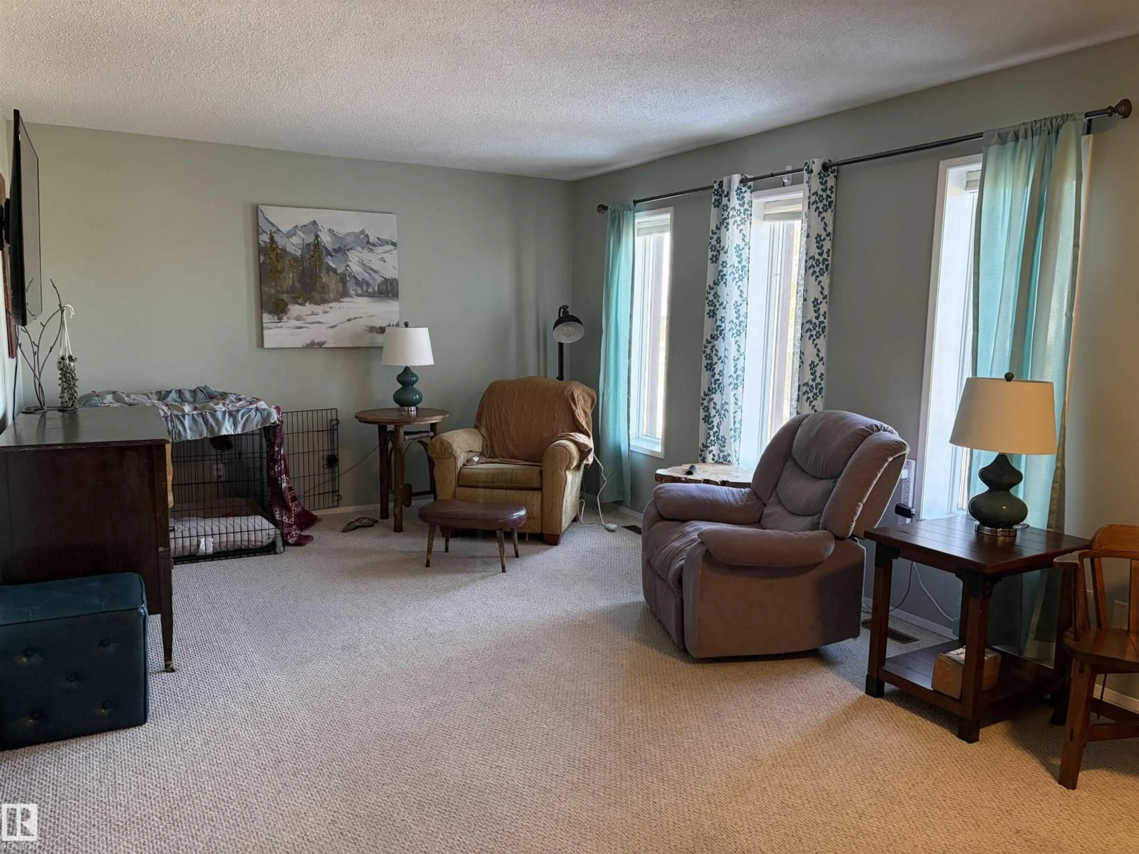 Living room with furniture, carpet floor for 4204 43A AVE, Bonnyville Town Alberta T9N1W7