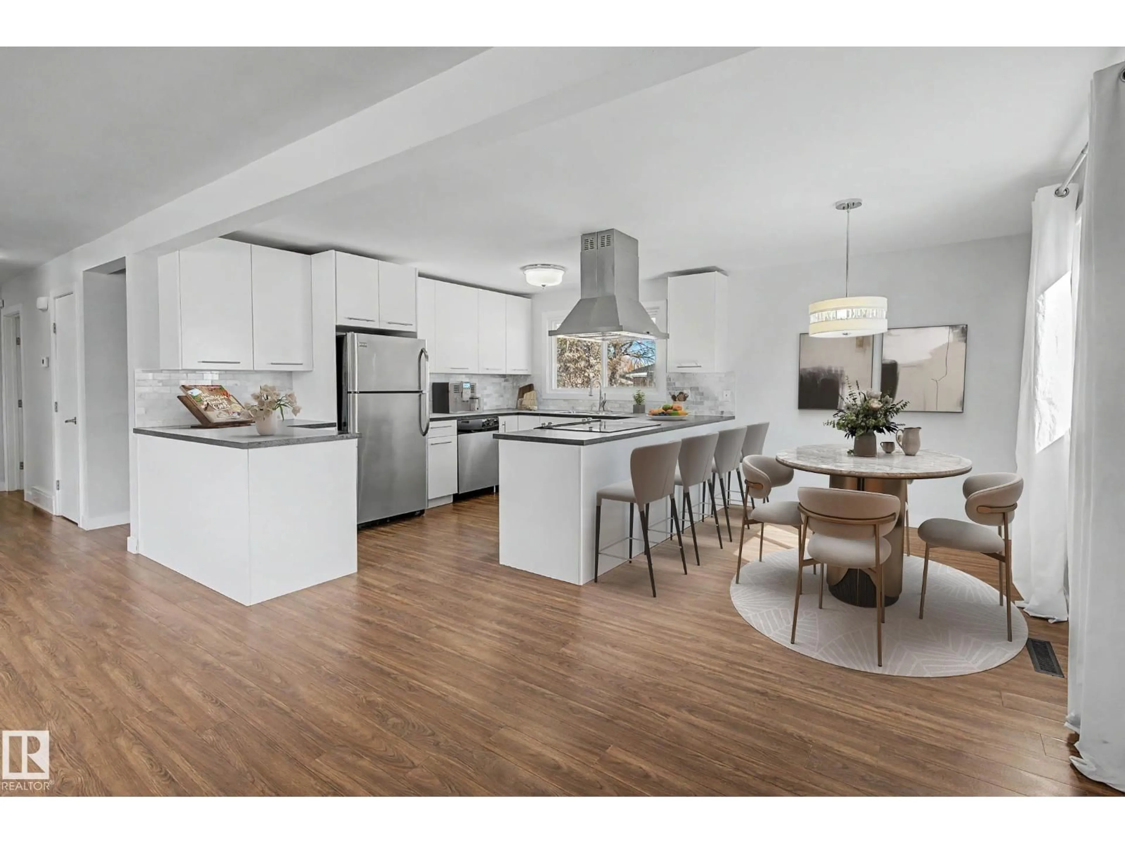 Open concept kitchen, wood/laminate floor for NW - 7815 156 ST, Edmonton Alberta T5R1X6