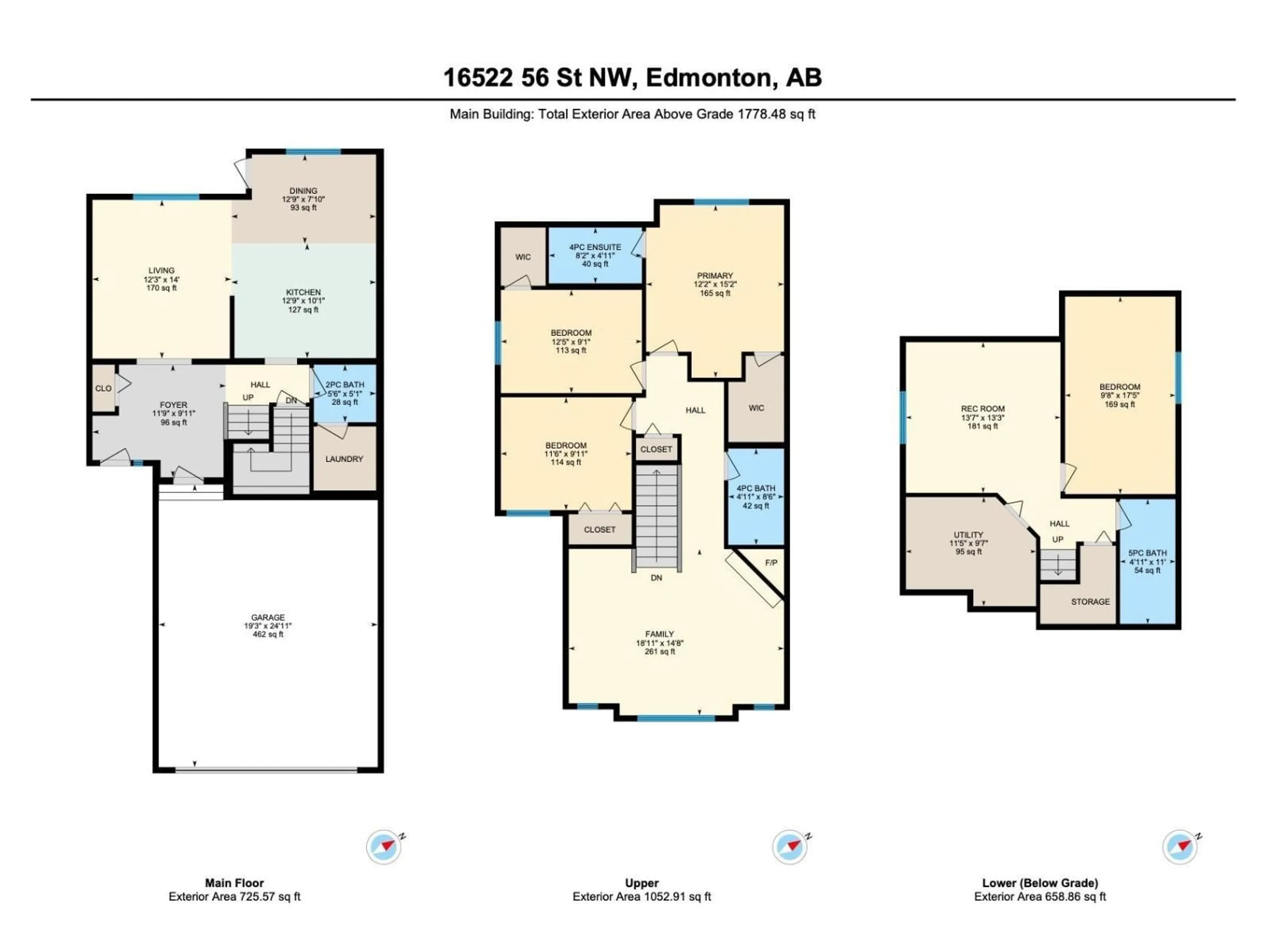Floor plan for 16522 56 ST, Edmonton Alberta T5Y3M7
