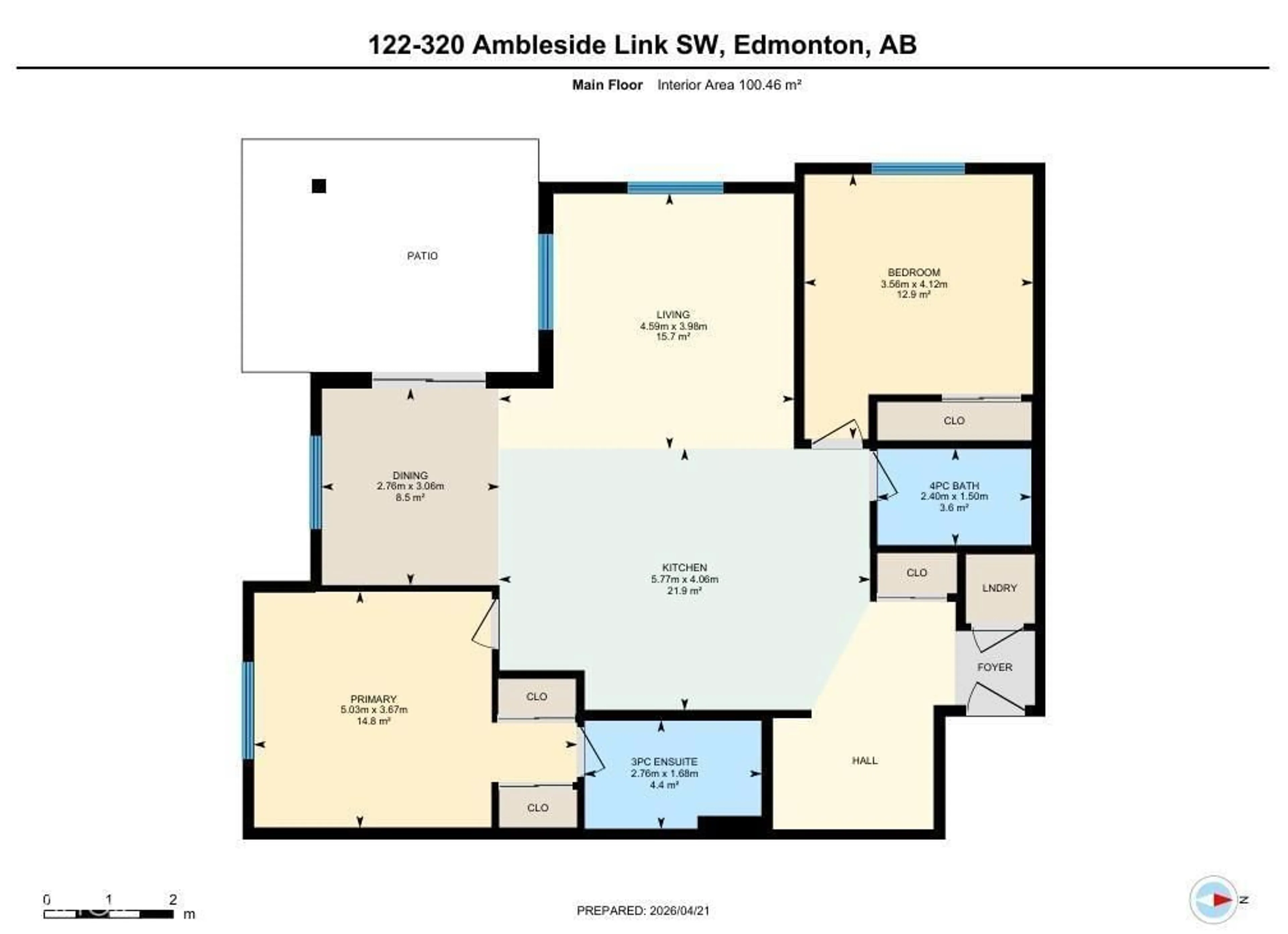 Floor plan for 320 - 122 AMBLESIDE LINK LI, Edmonton Alberta T6W2Z9