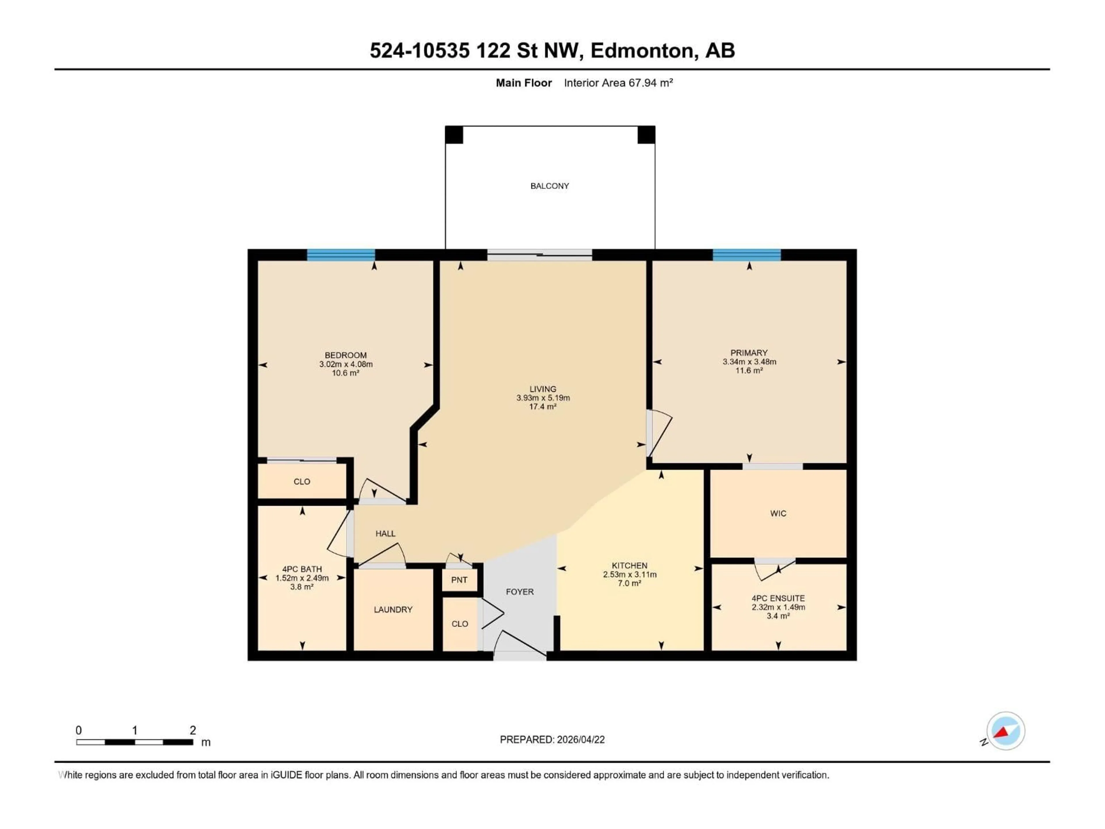 Floor plan for 524 - 10535 122 ST, Edmonton Alberta T5N4B7