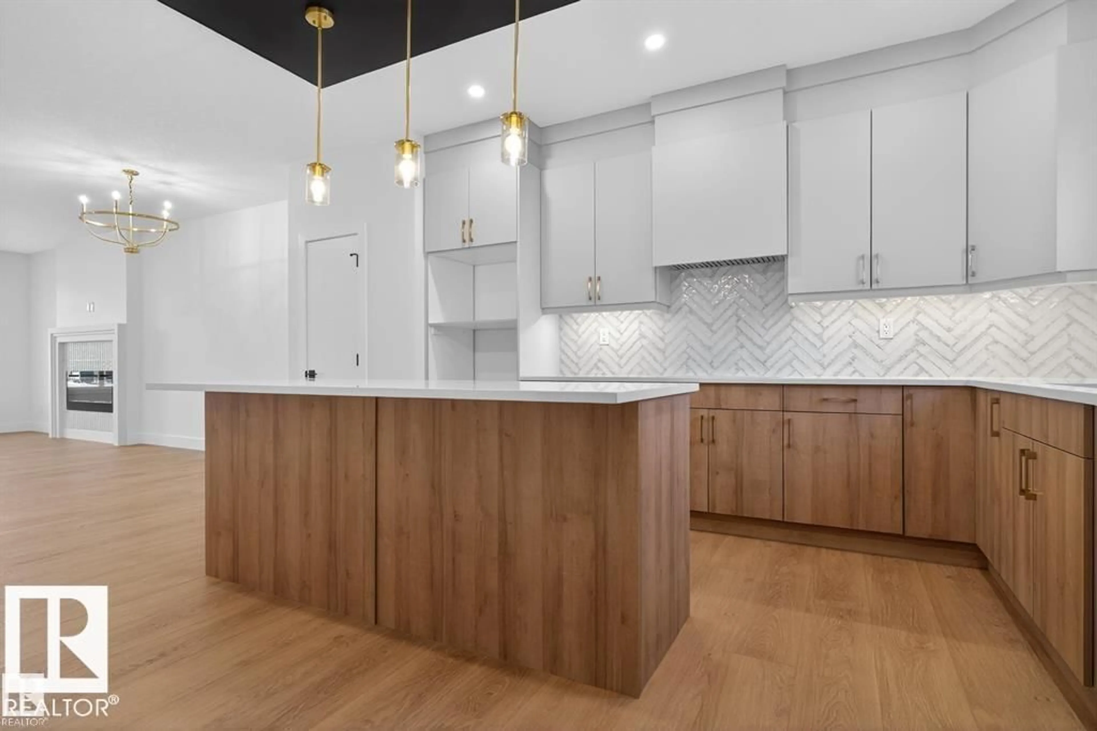 Open concept kitchen, wood/laminate floor for 55 ROSA CR, St. Albert Alberta T8N8B7