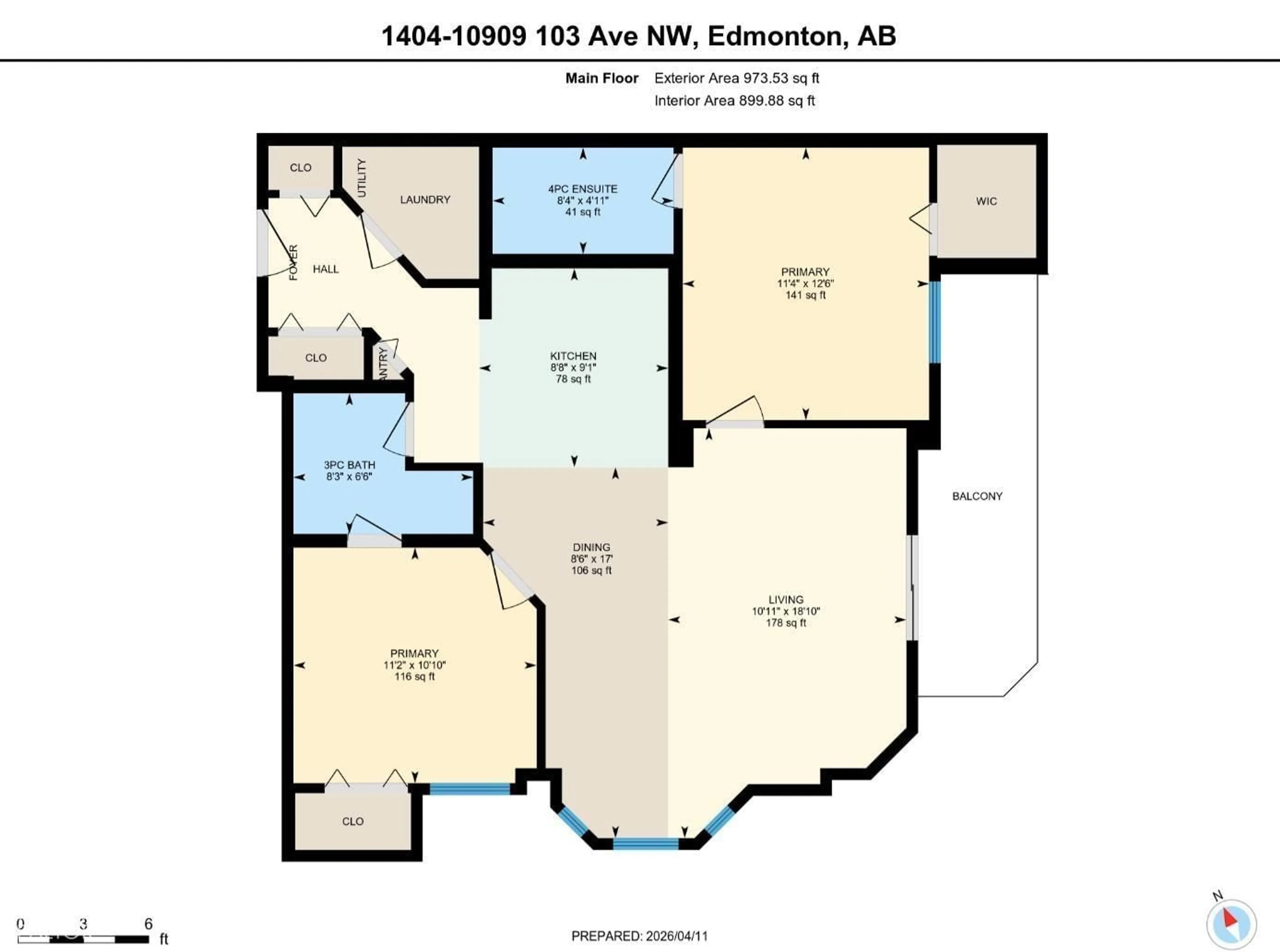 Floor plan for 1404 - 10909 103 AV, Edmonton Alberta T5K2W7