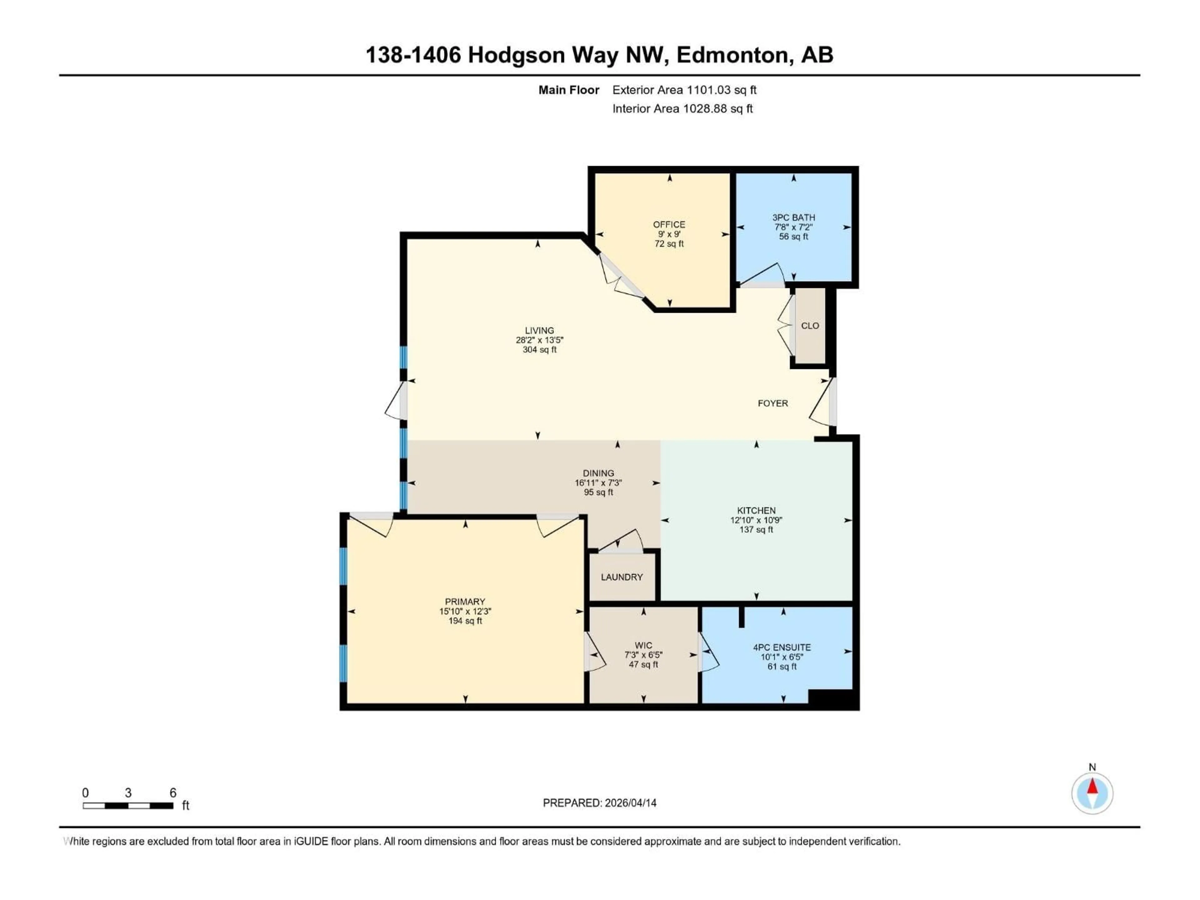 Floor plan for #138 - 1406 HODGSON WY, Edmonton Alberta T6R3K1