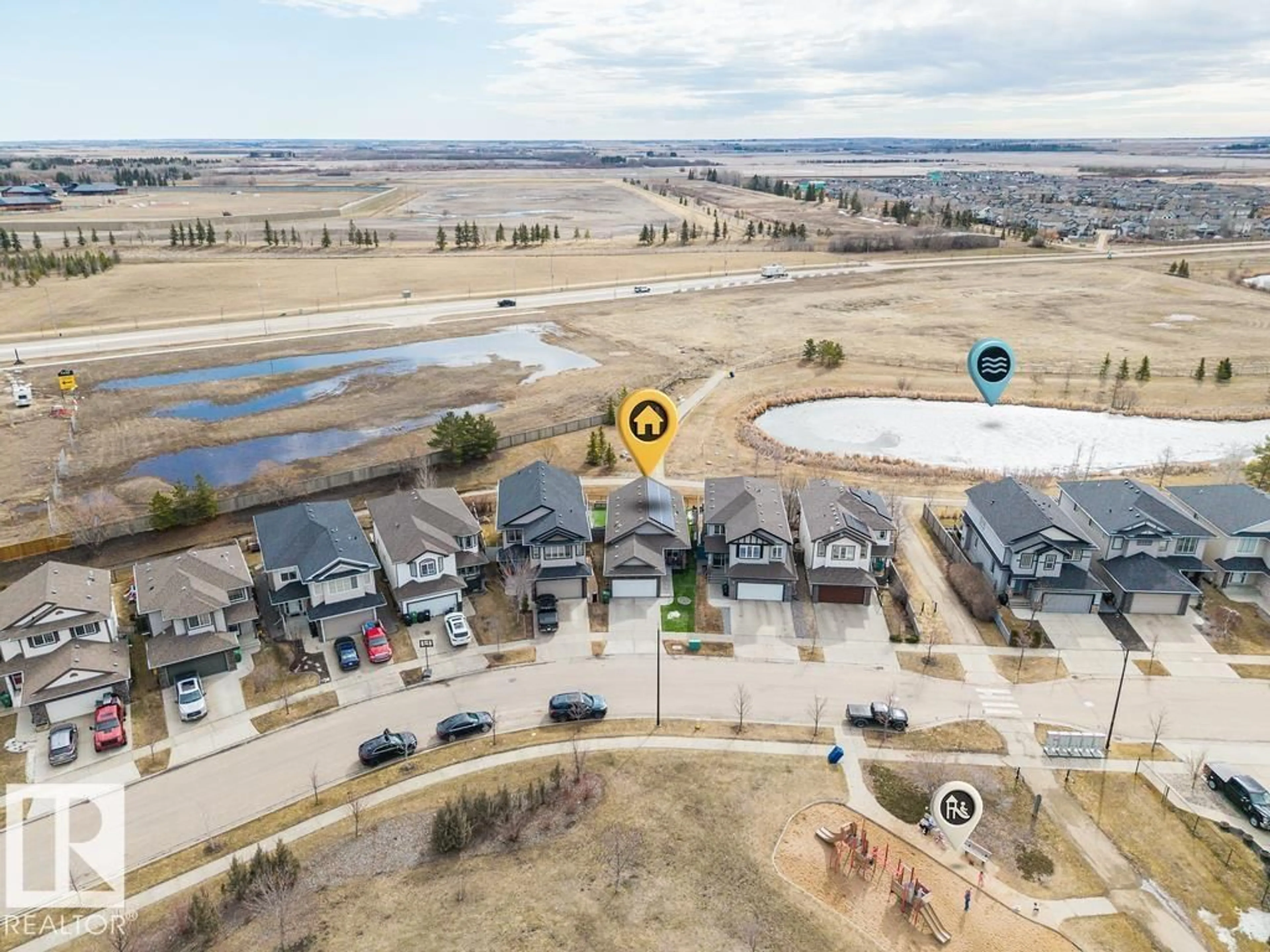 A pic from outside/outdoor area/front of a property/back of a property/a pic from drone, water/lake/river/ocean view for 96 BREMNER, Fort Saskatchewan Alberta T8L0E2