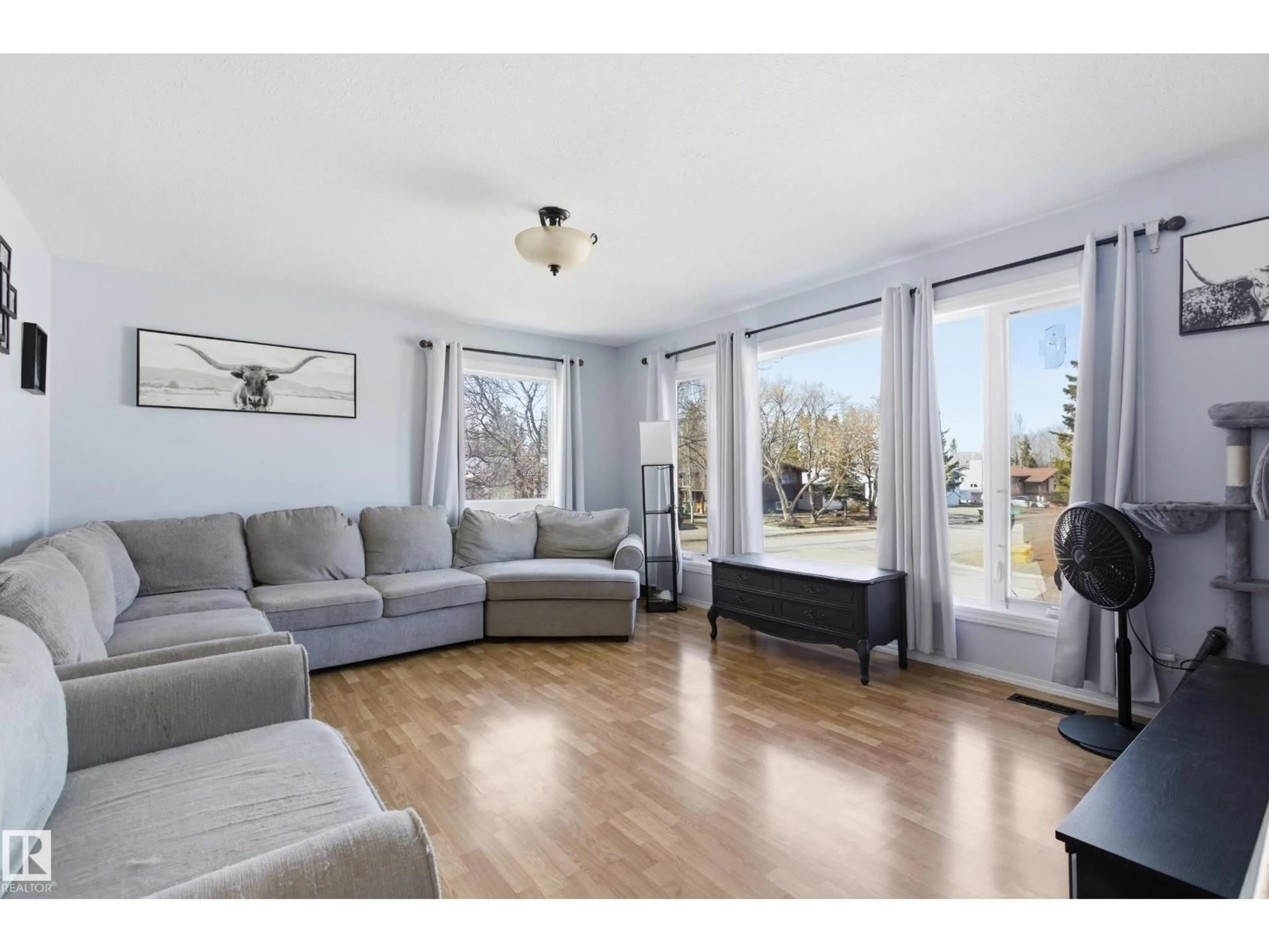 Living room with furniture, wood/laminate floor for 4503 48 AV, Onoway Alberta T0E1V0