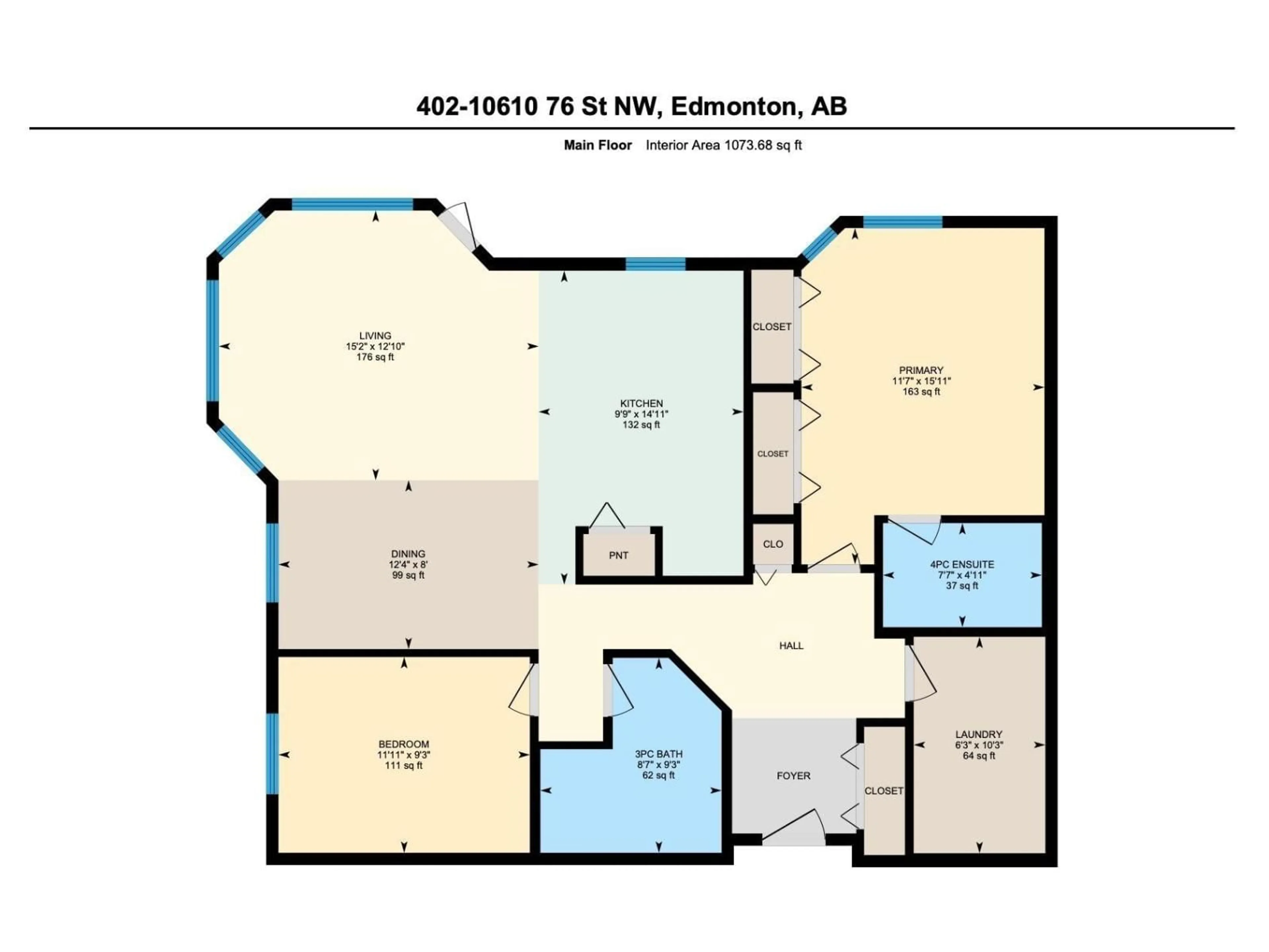 Floor plan for #402 - 10610 76 ST, Edmonton Alberta T6A3Y9