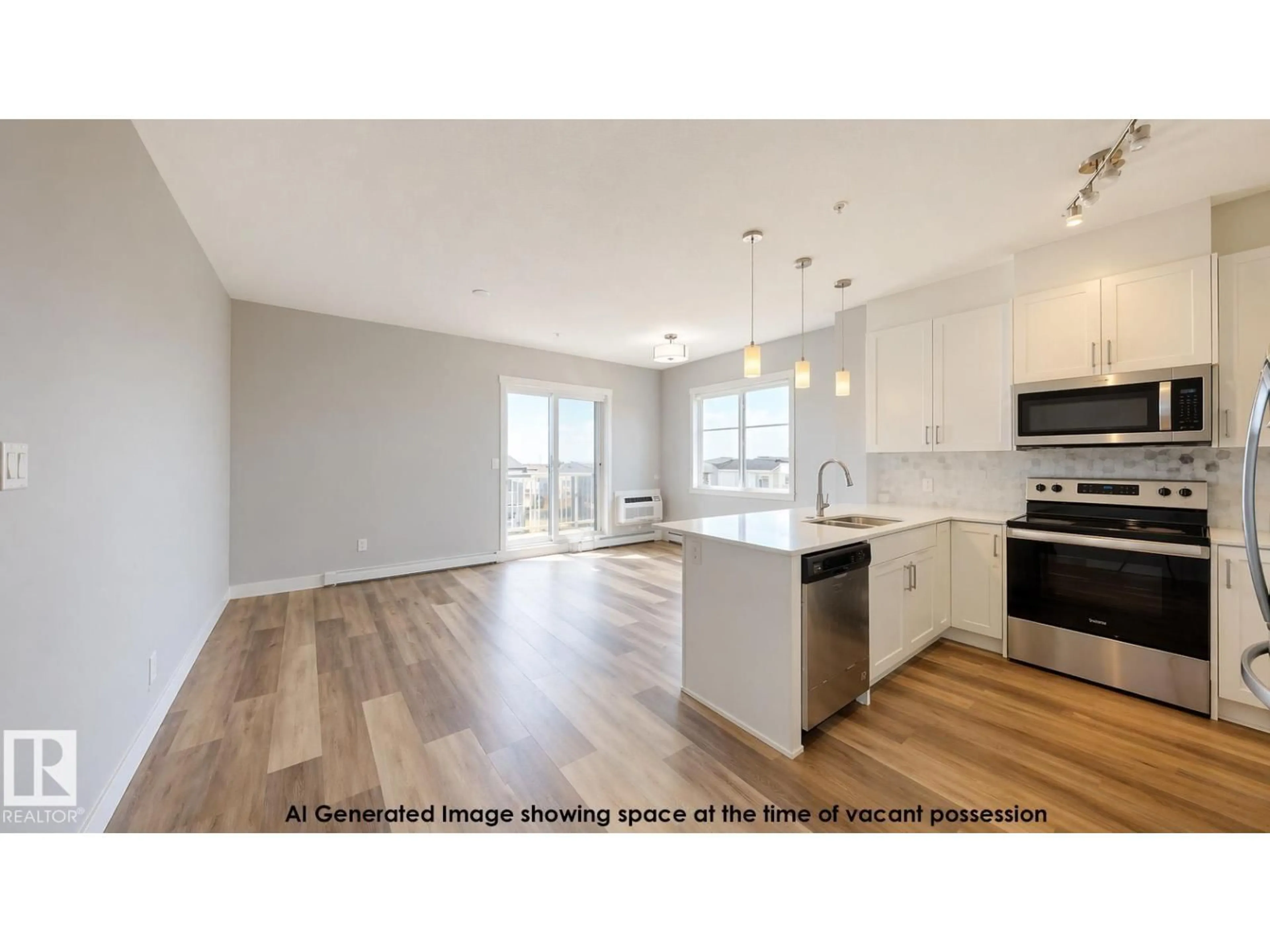 Open concept kitchen, wood/laminate floor for 812 - 426 WELSH DR, Edmonton Alberta T6X1Y7