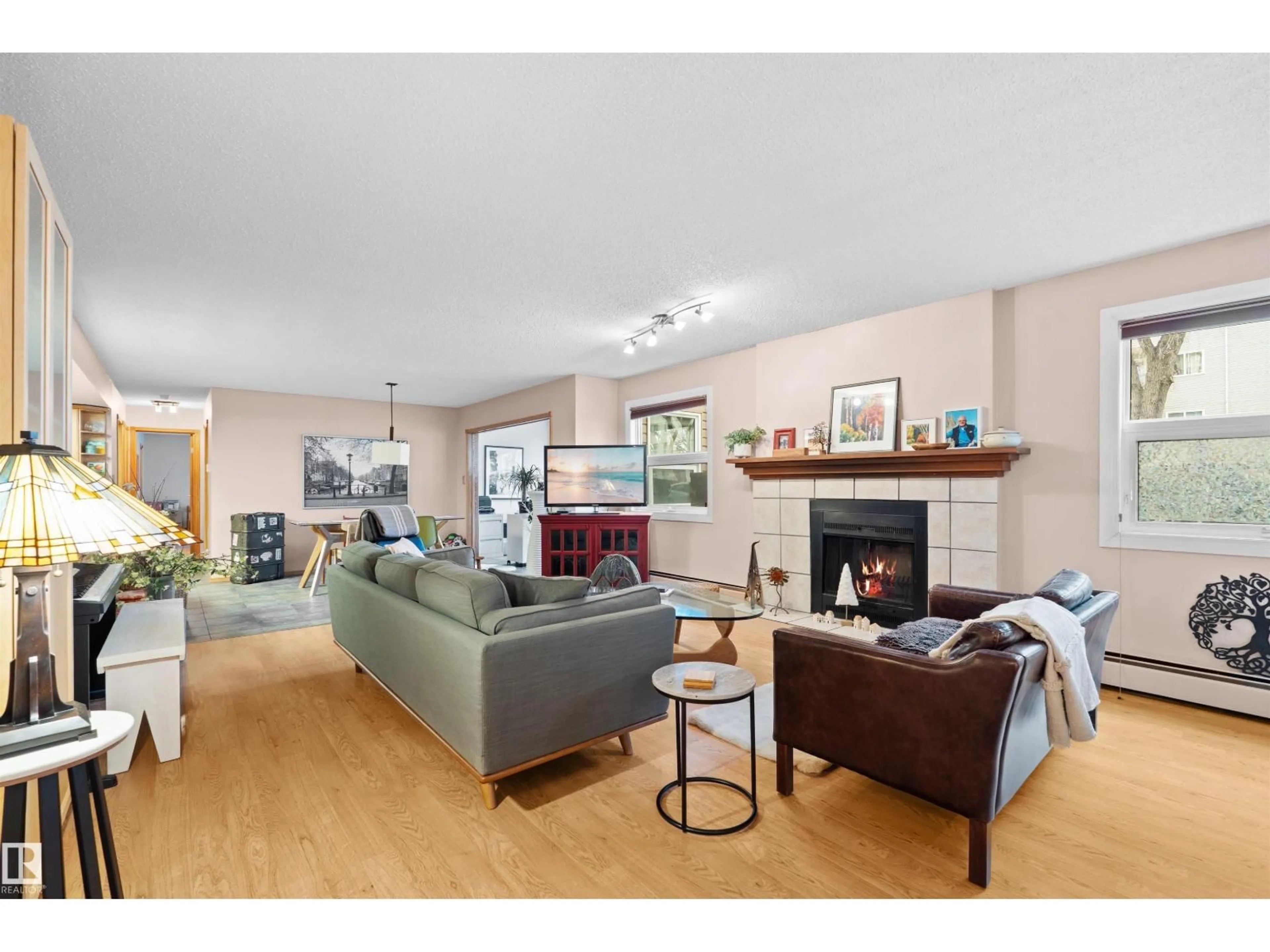 Living room with furniture, wood/laminate floor for #11 - 10172 118 ST, Edmonton Alberta T5K1Y4